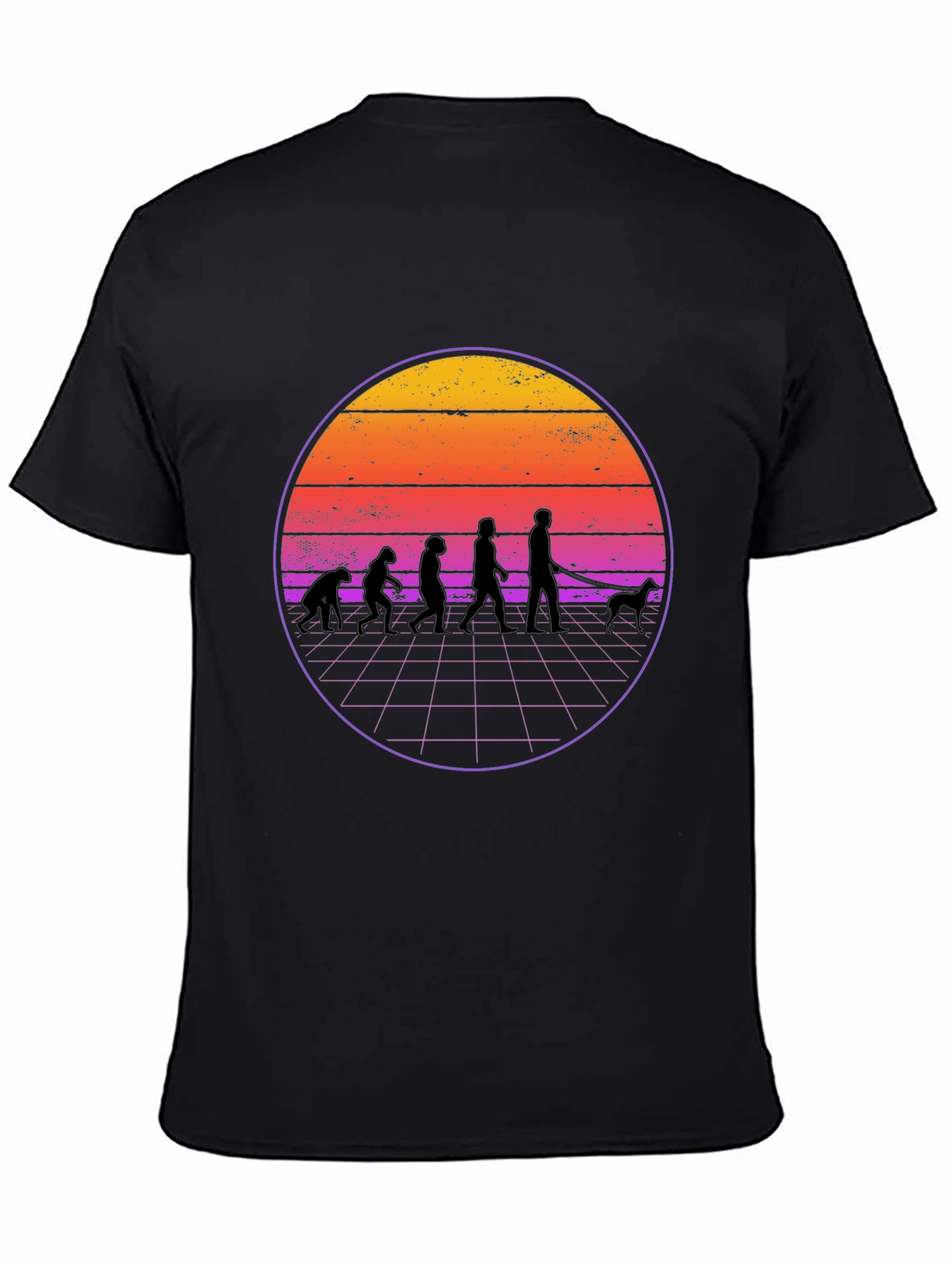 Retro Evolution Dog Walker Black T-Shirt