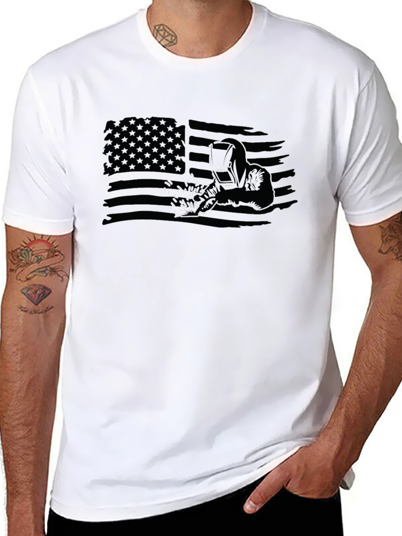 Welder American Flag Graphic T-Shirt - Black