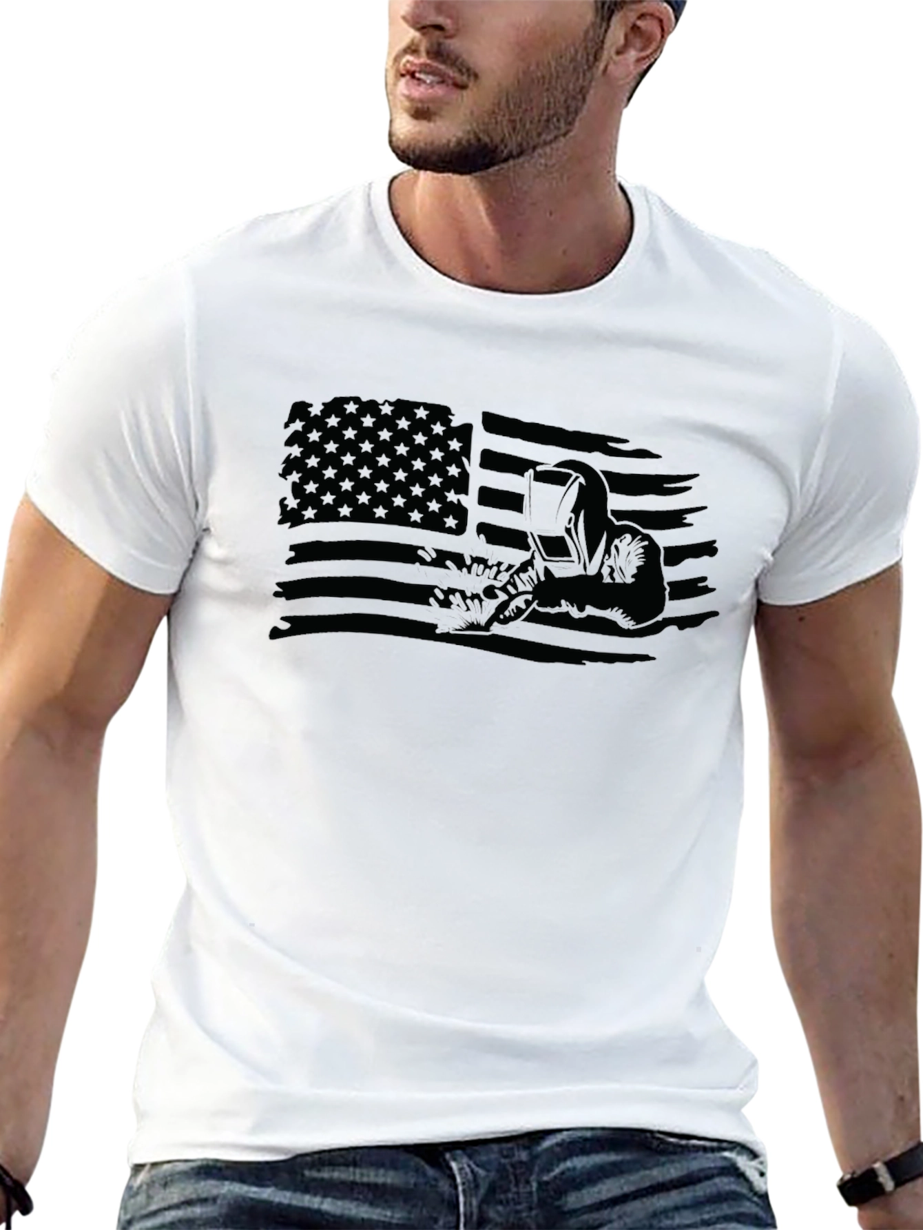 Welder American Flag Graphic T-Shirt - Black