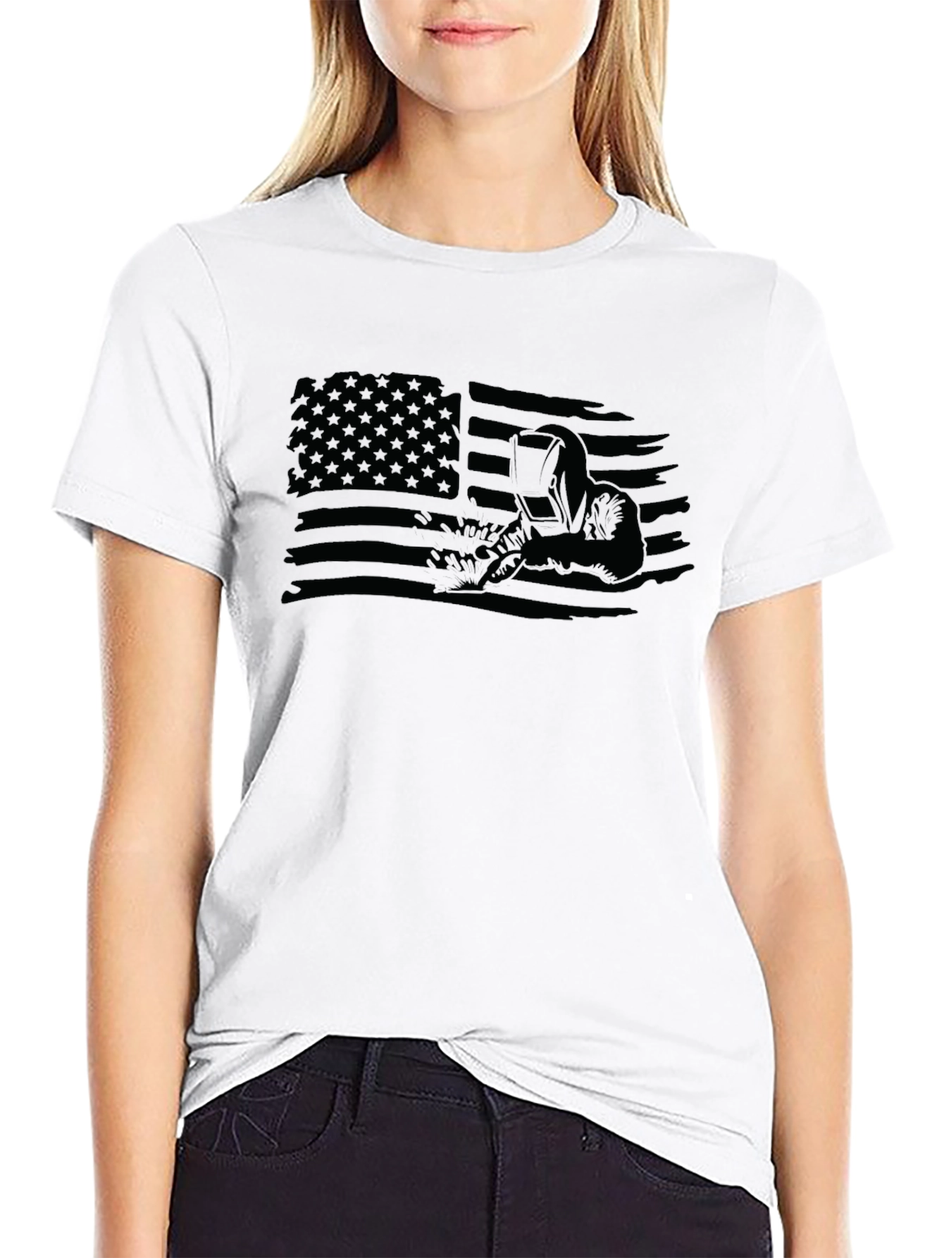 Welder American Flag Graphic T-Shirt - Black