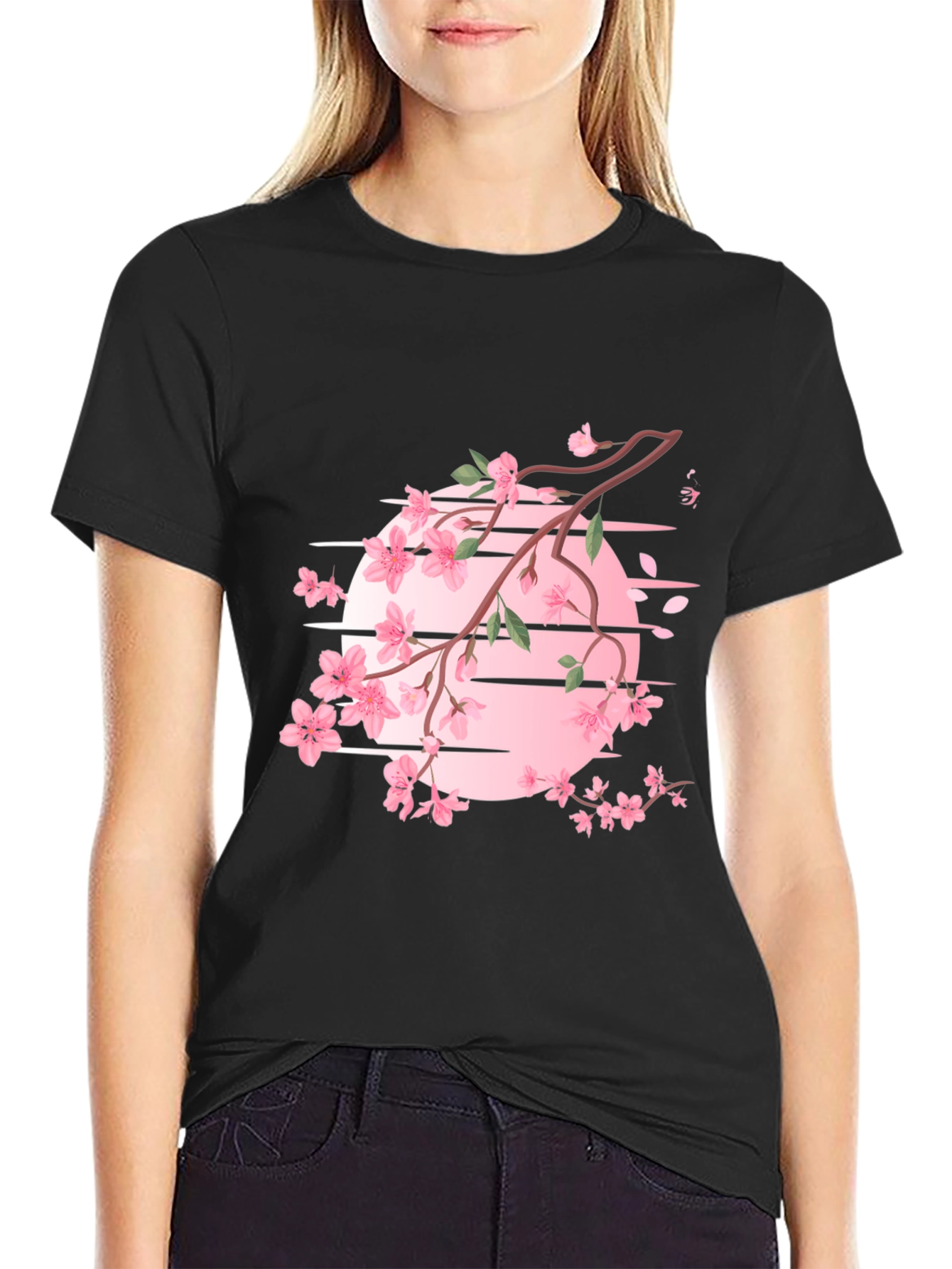 Cherry Blossom Graphic T-Shirt - Black