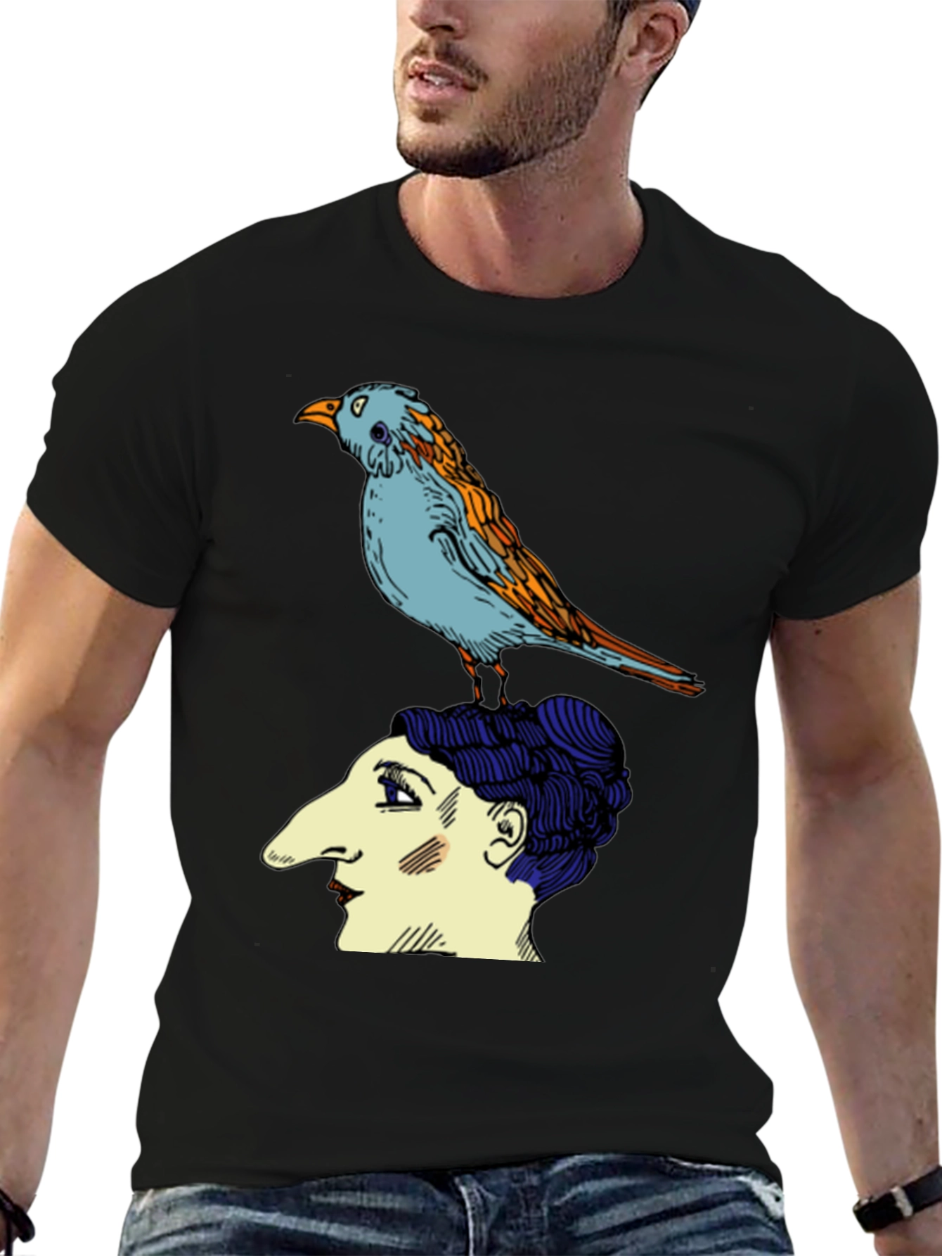 Bird on Head Graphic Tee - Unique Design