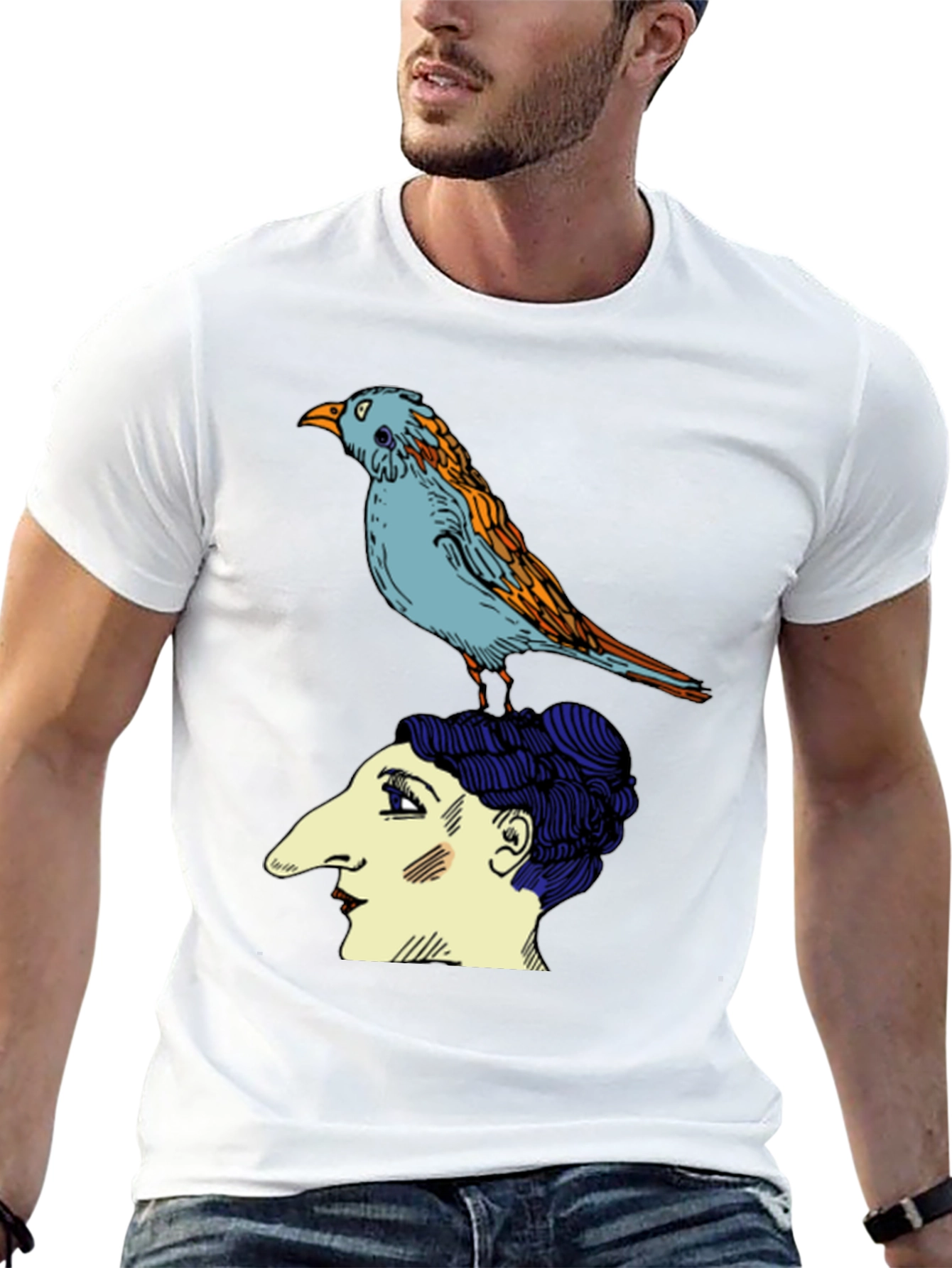 Bird on Head Graphic Tee - Unique Design