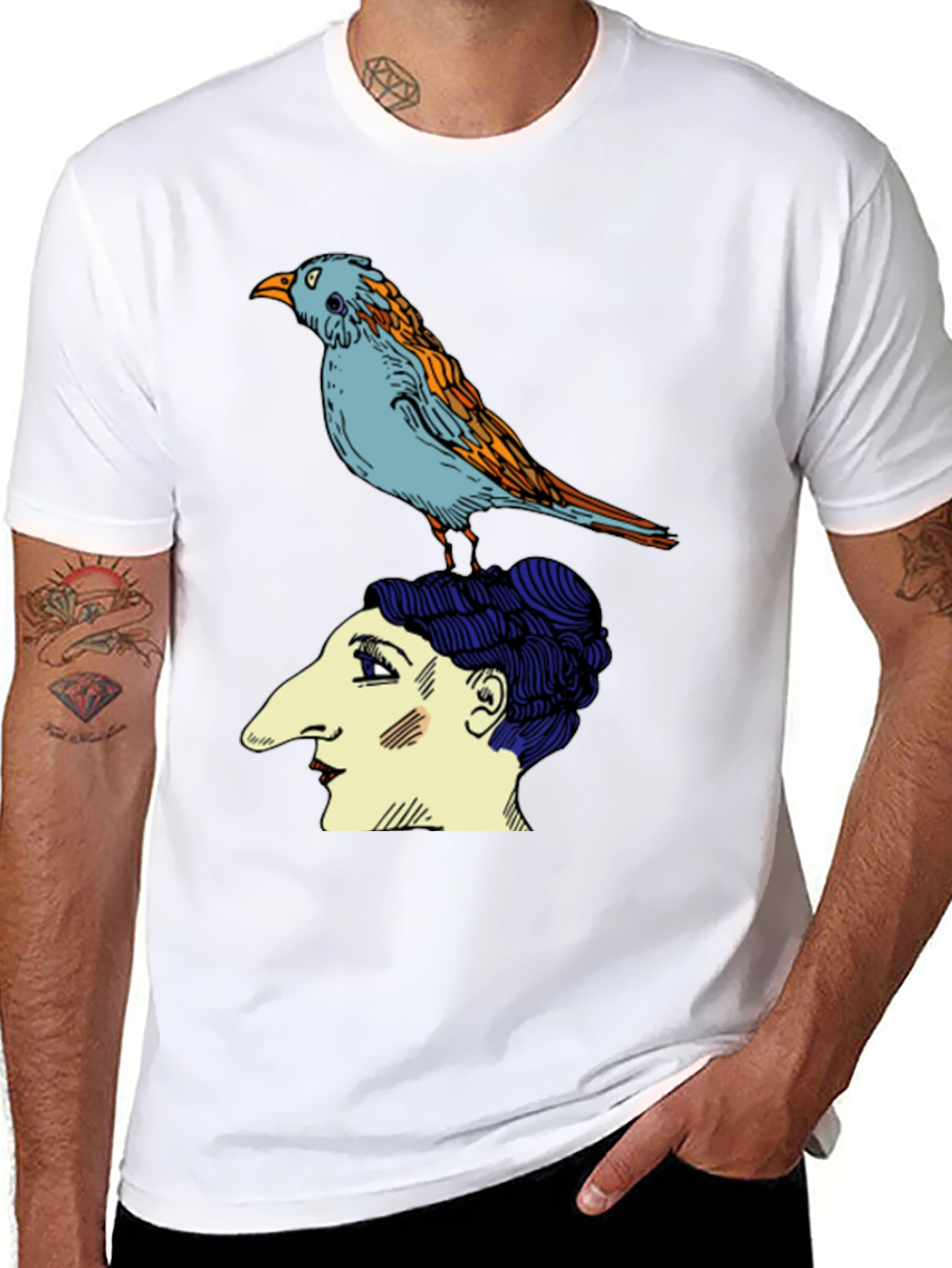 Bird on Head Graphic Tee - Unique Design