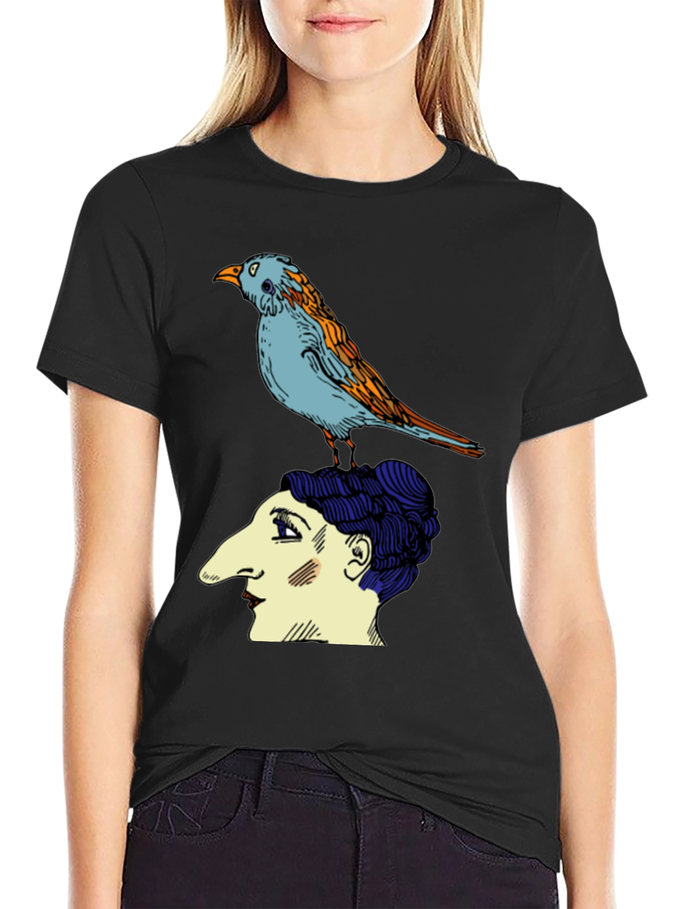 Bird on Head Graphic Tee - Unique Design