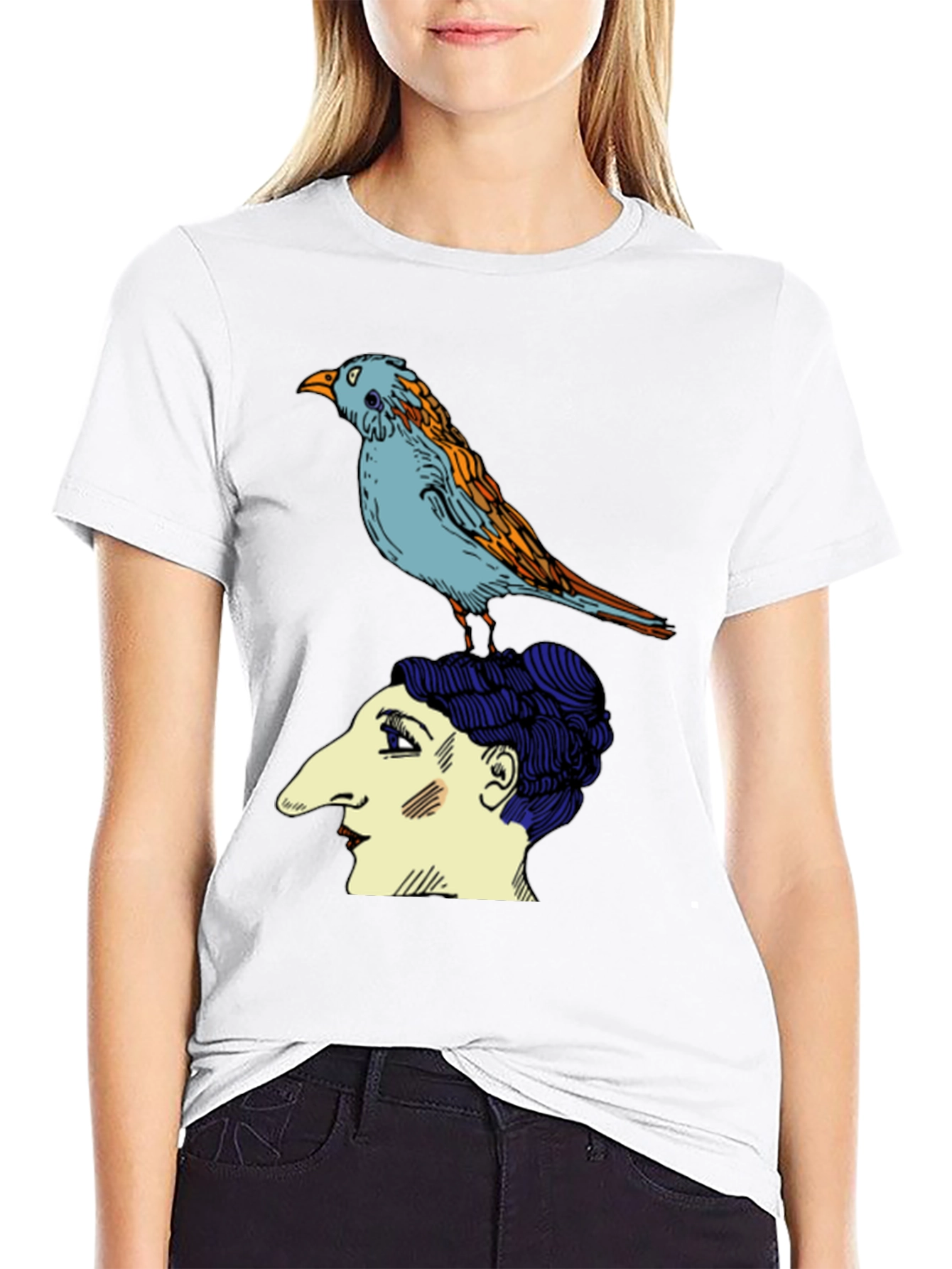 Bird on Head Graphic Tee - Unique Design