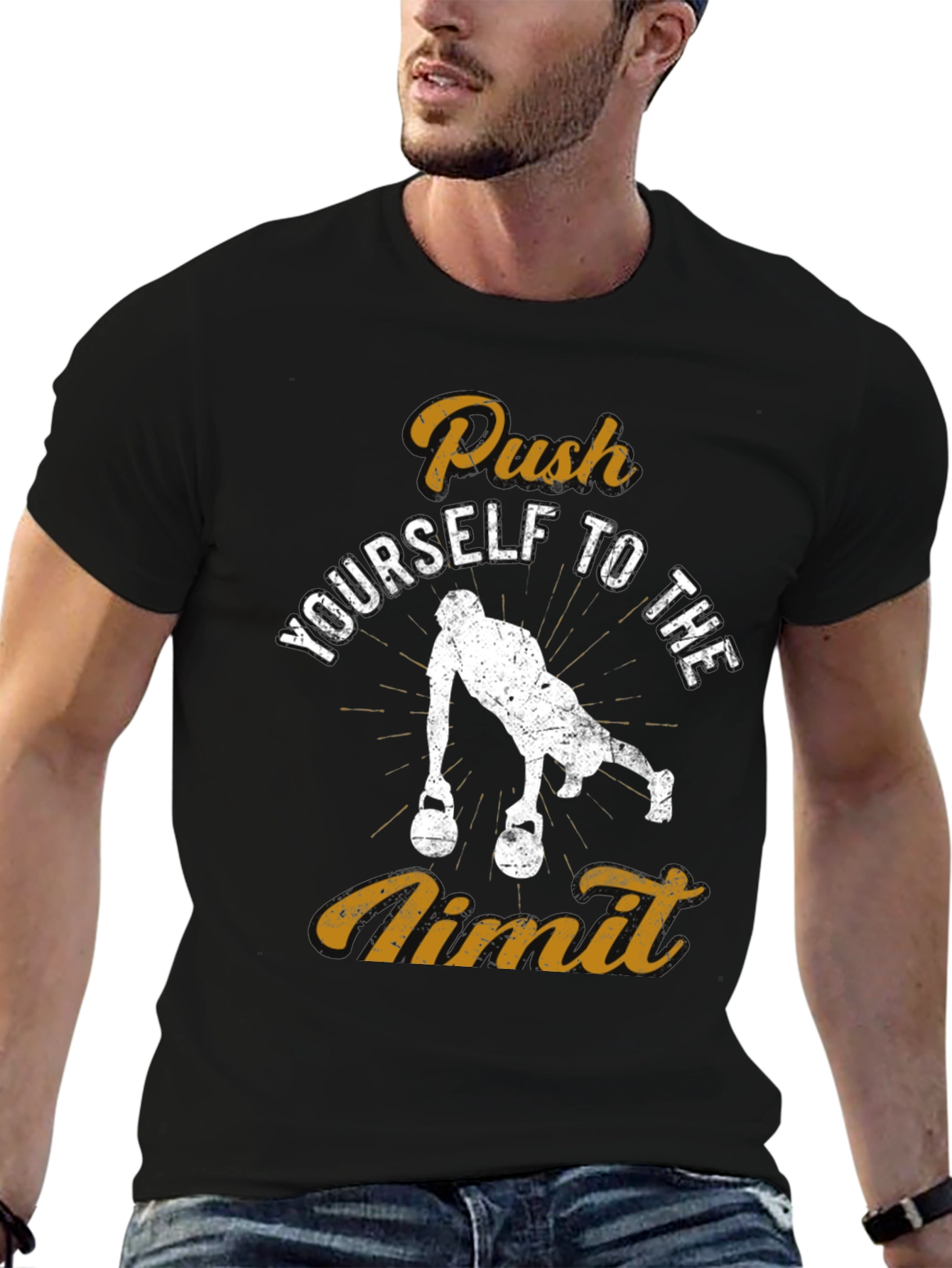 Push Yourself to the Limit Black Graphic T-Shirt