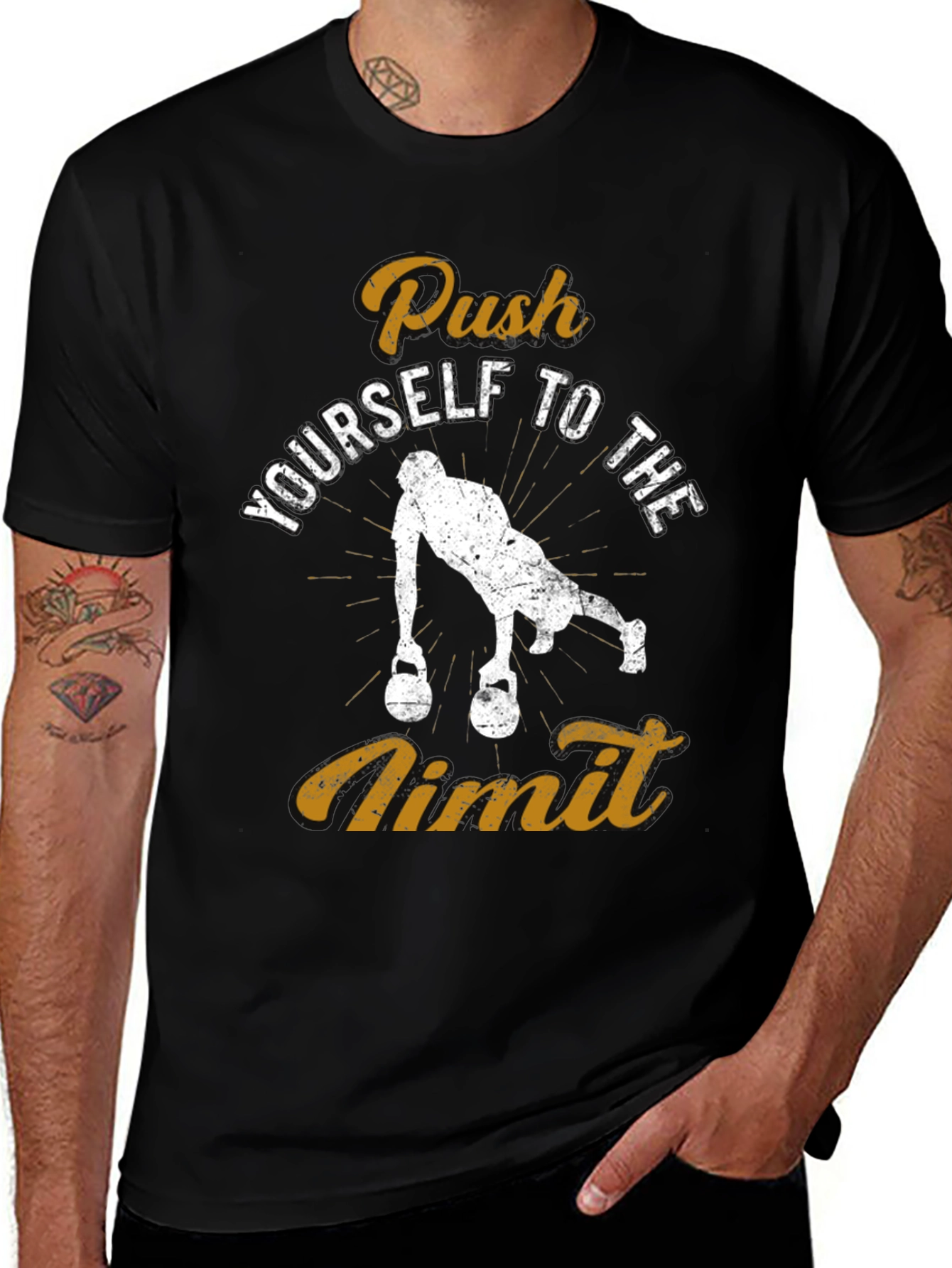 Push Yourself to the Limit Black Graphic T-Shirt