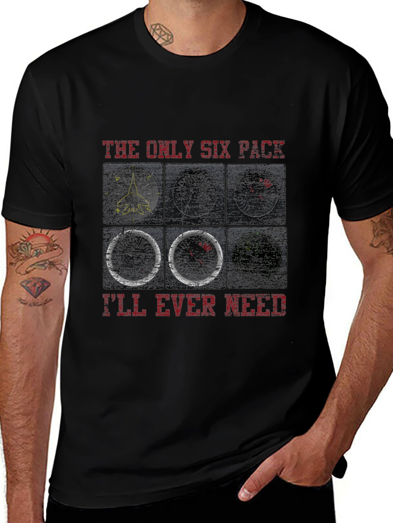 Pilot Six Pack T-Shirt - Aviation Instrument Panel Design