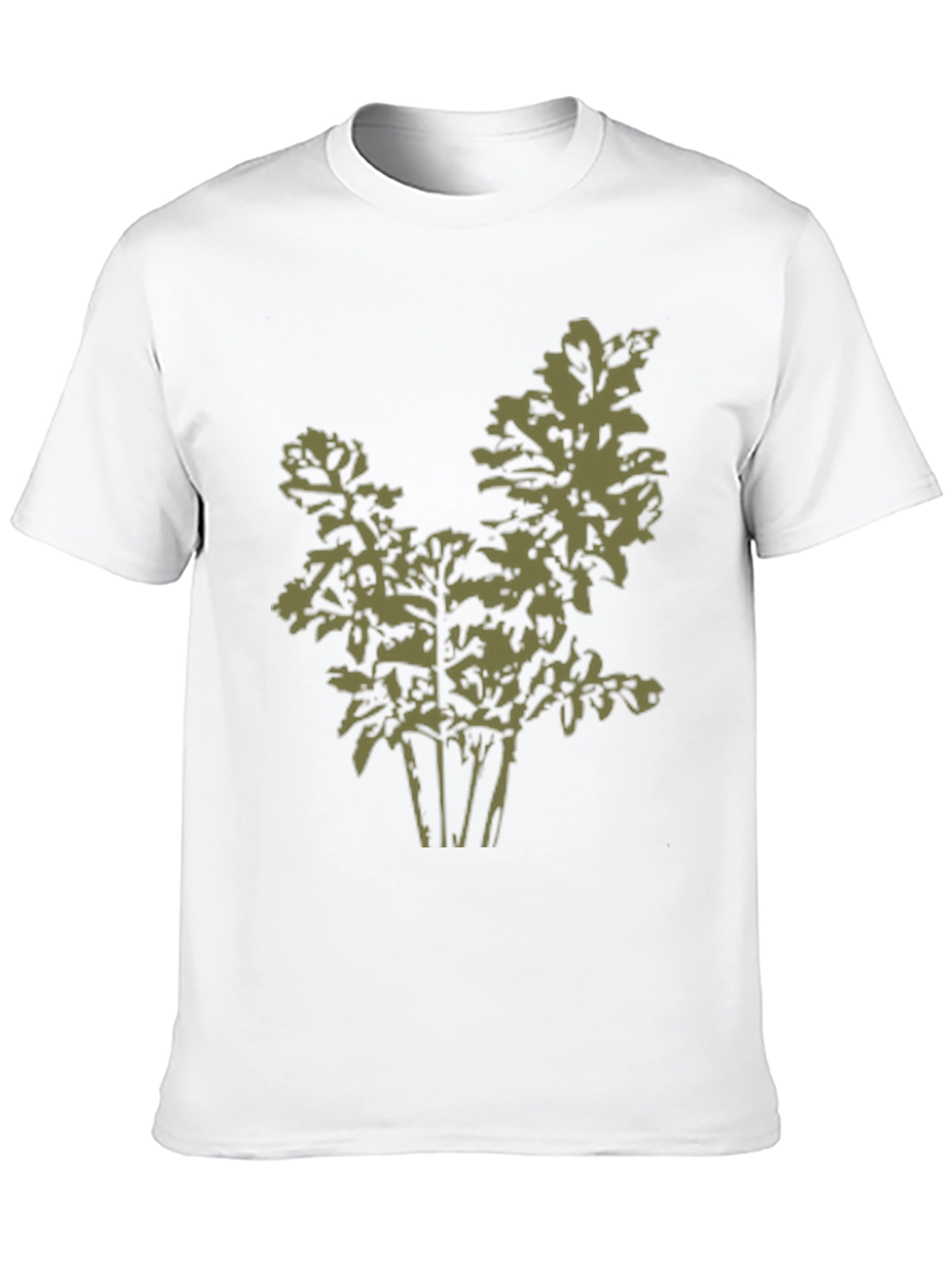 Olive Green Leaf Print Black T-Shirt