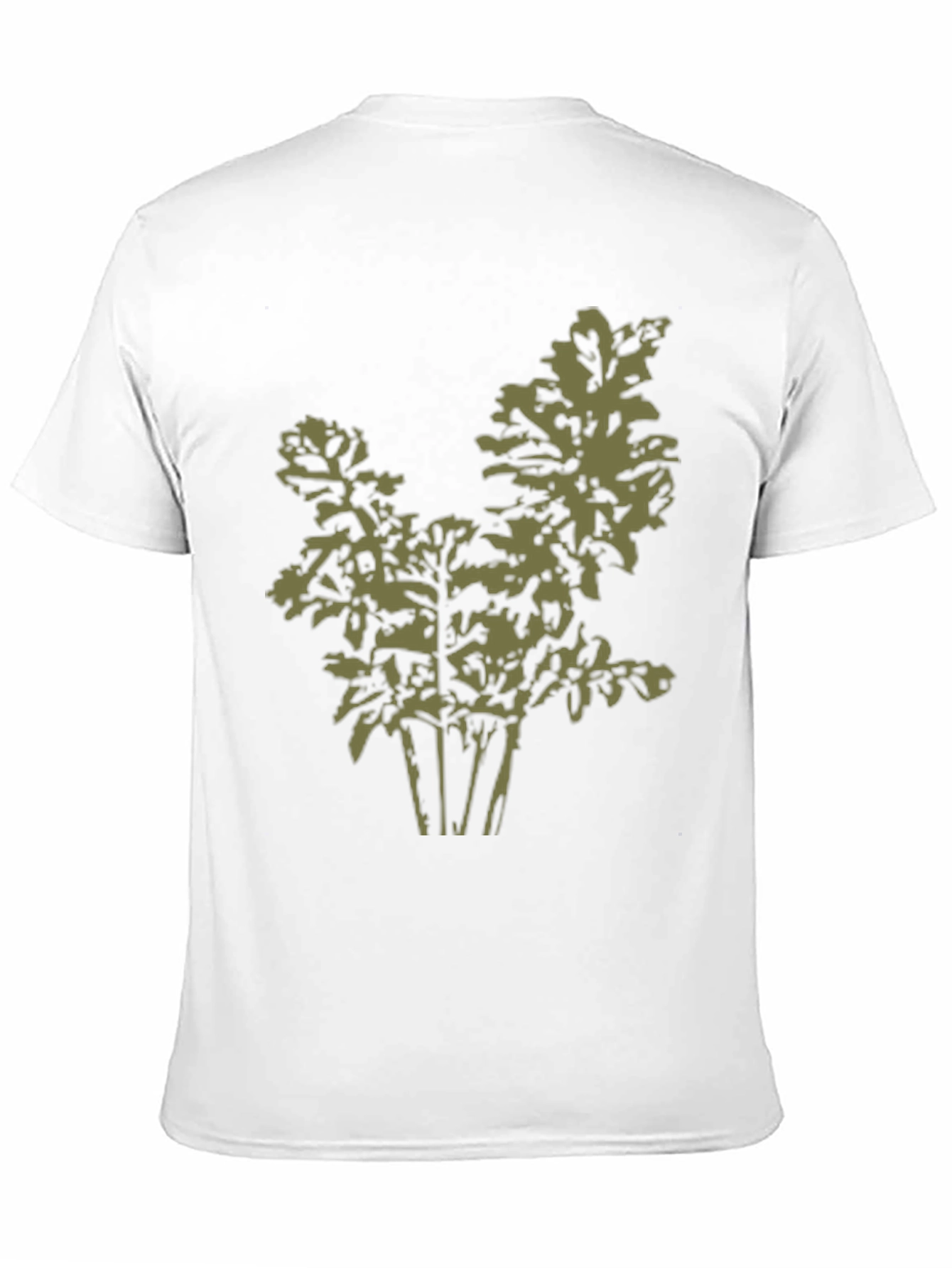 Olive Green Leaf Print Black T-Shirt