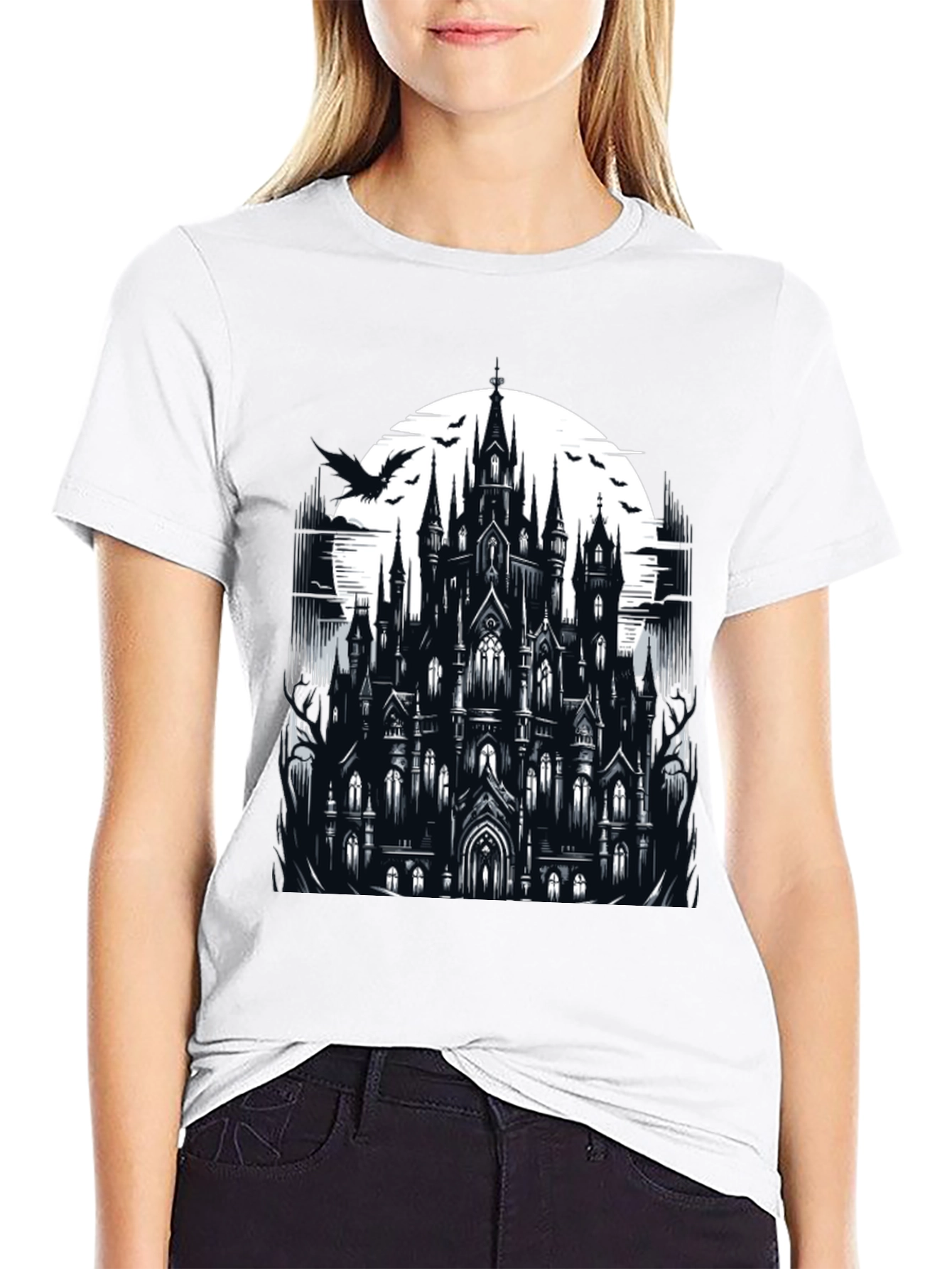 Gothic Castle Graphic Tee - Dark Fantasy T-Shirt