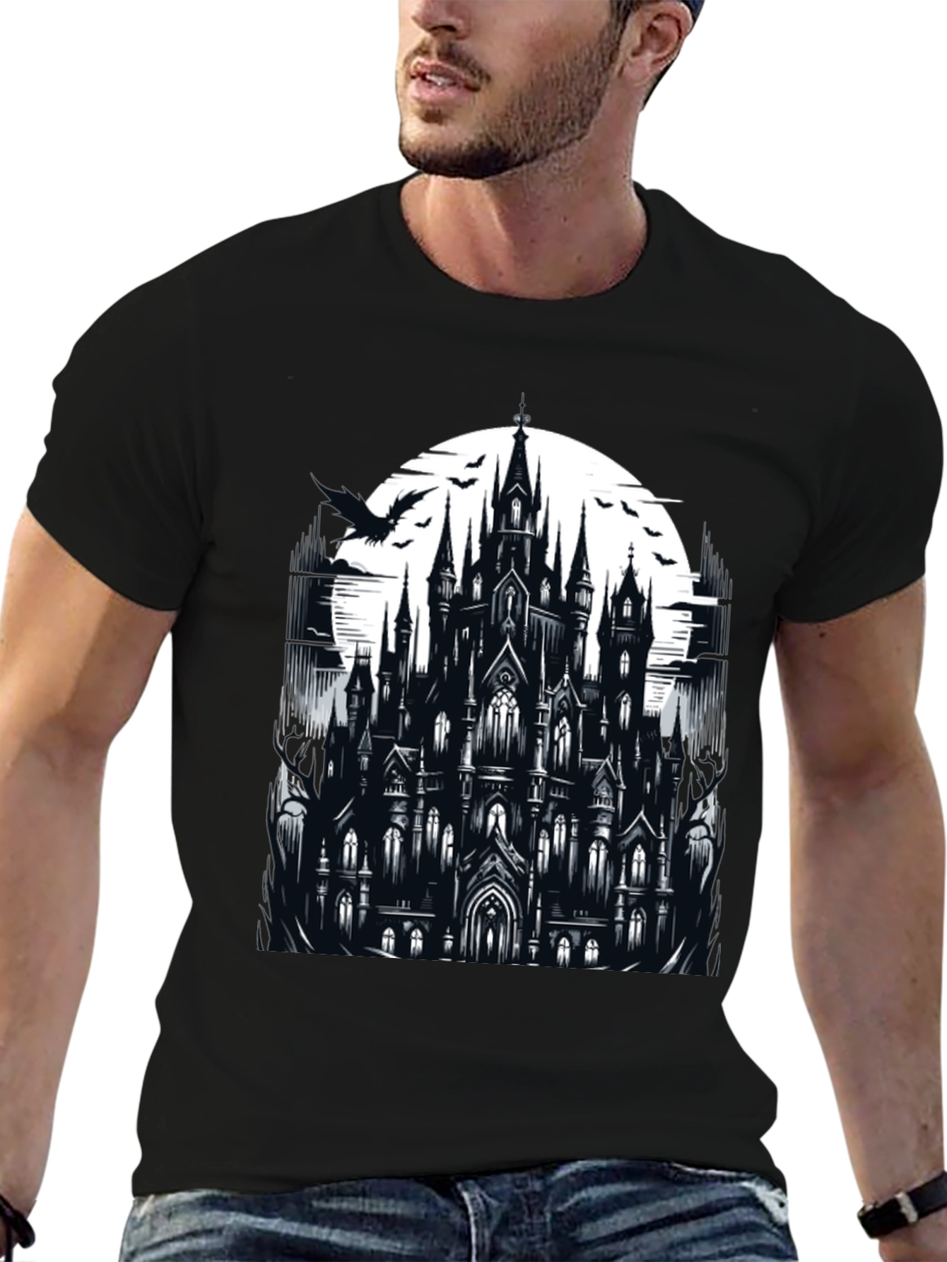 Gothic Castle Graphic Tee - Dark Fantasy T-Shirt