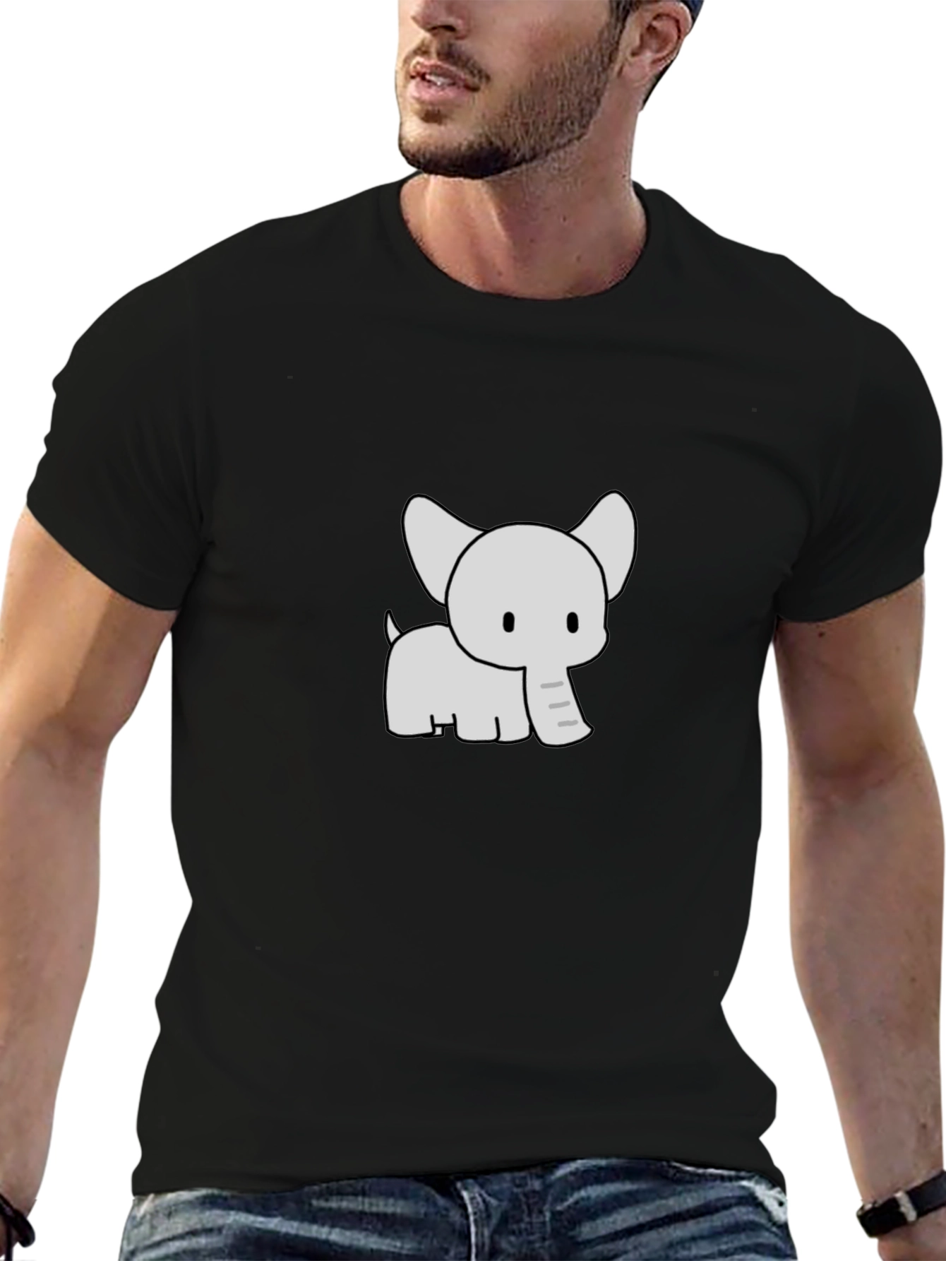 Cute Elephant Graphic Print Black T-Shirt