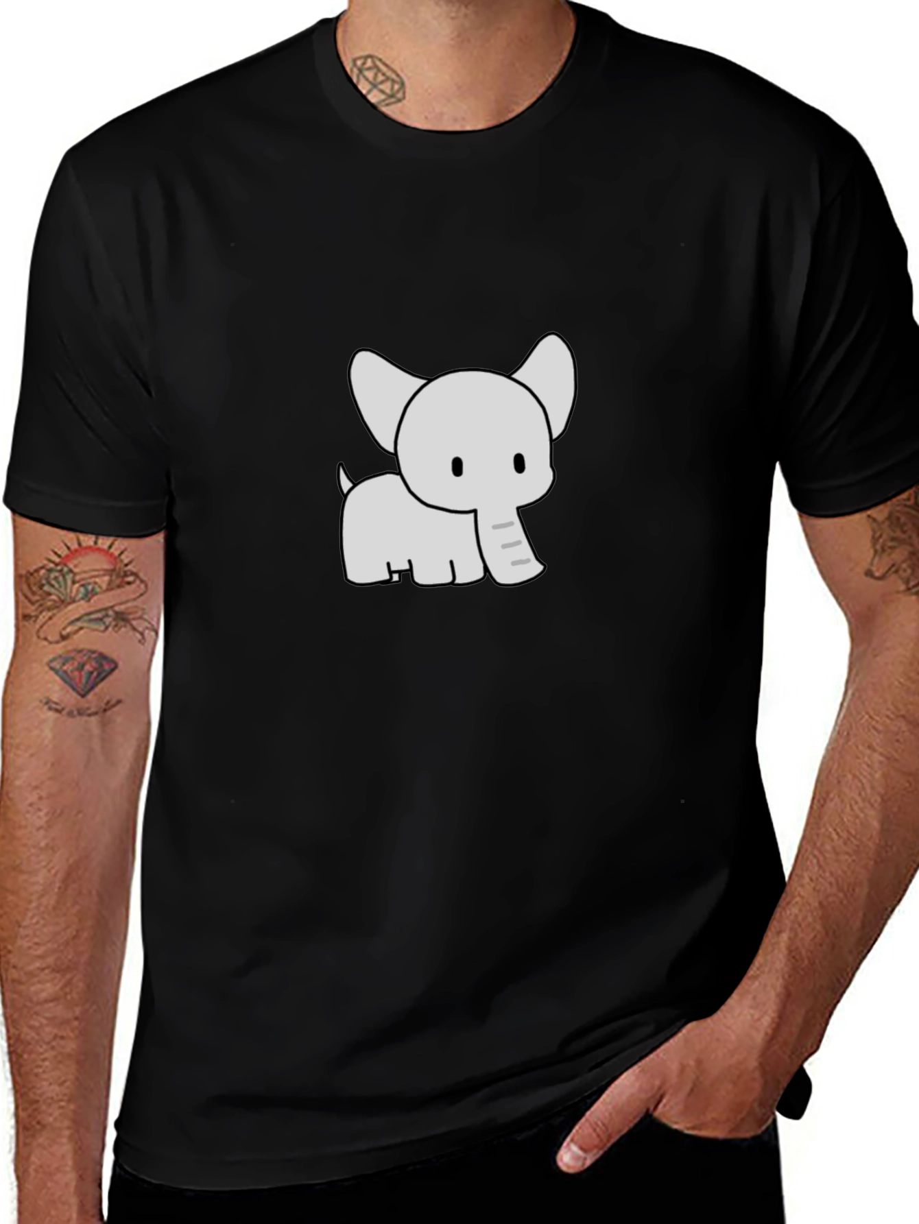 Cute Elephant Graphic Print Black T-Shirt