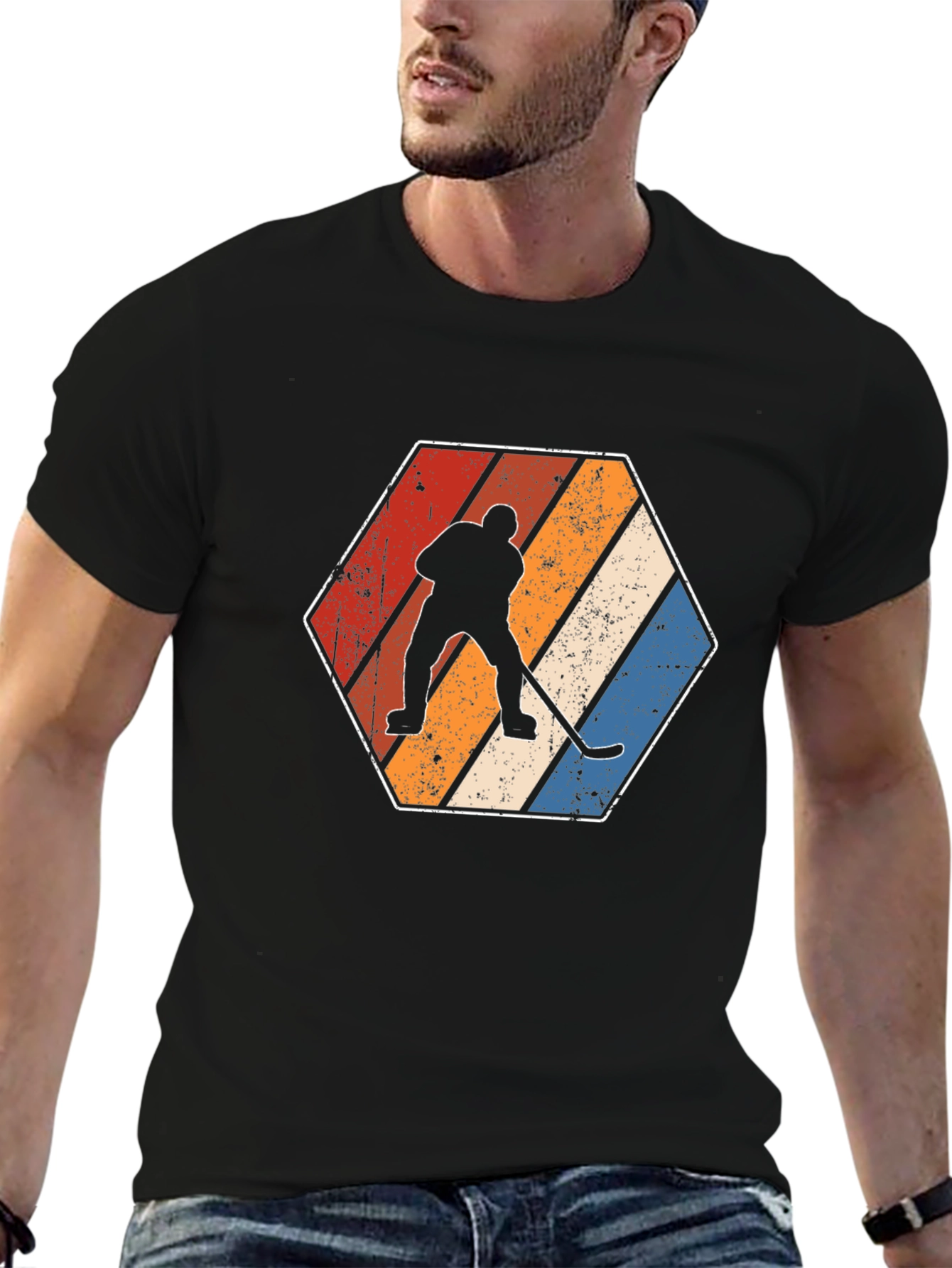Retro Hockey Player Graphic T-Shirt