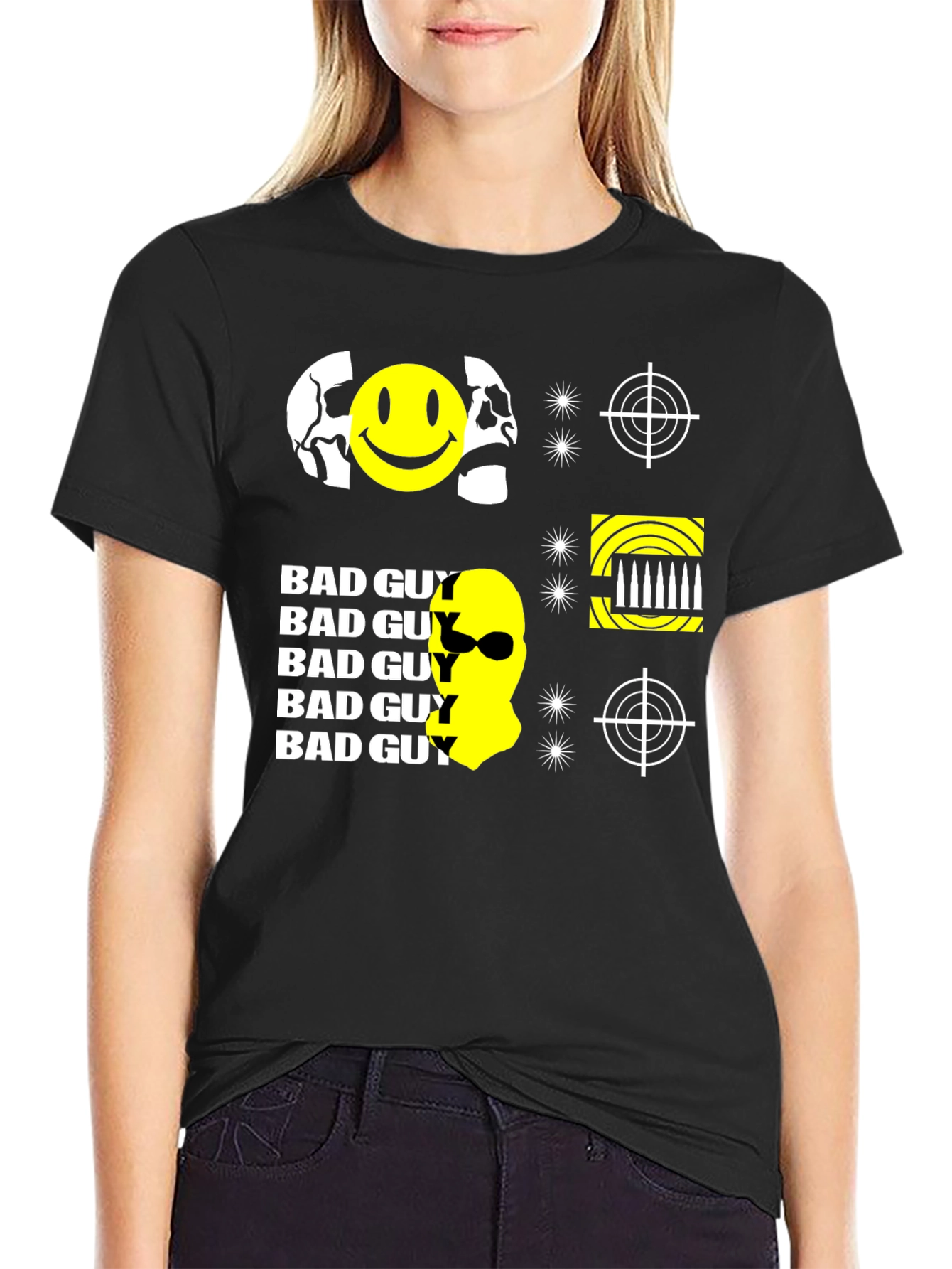 Edgy Bad Guy Graphic Print Black T-Shirt