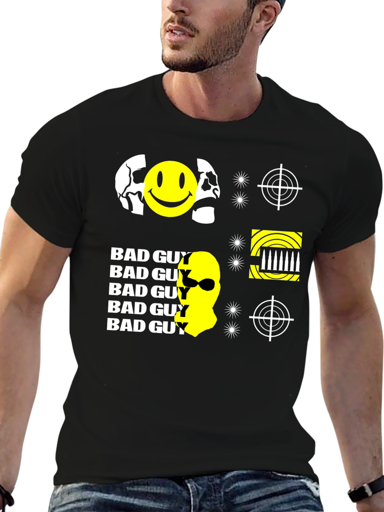 Edgy Bad Guy Graphic Print Black T-Shirt