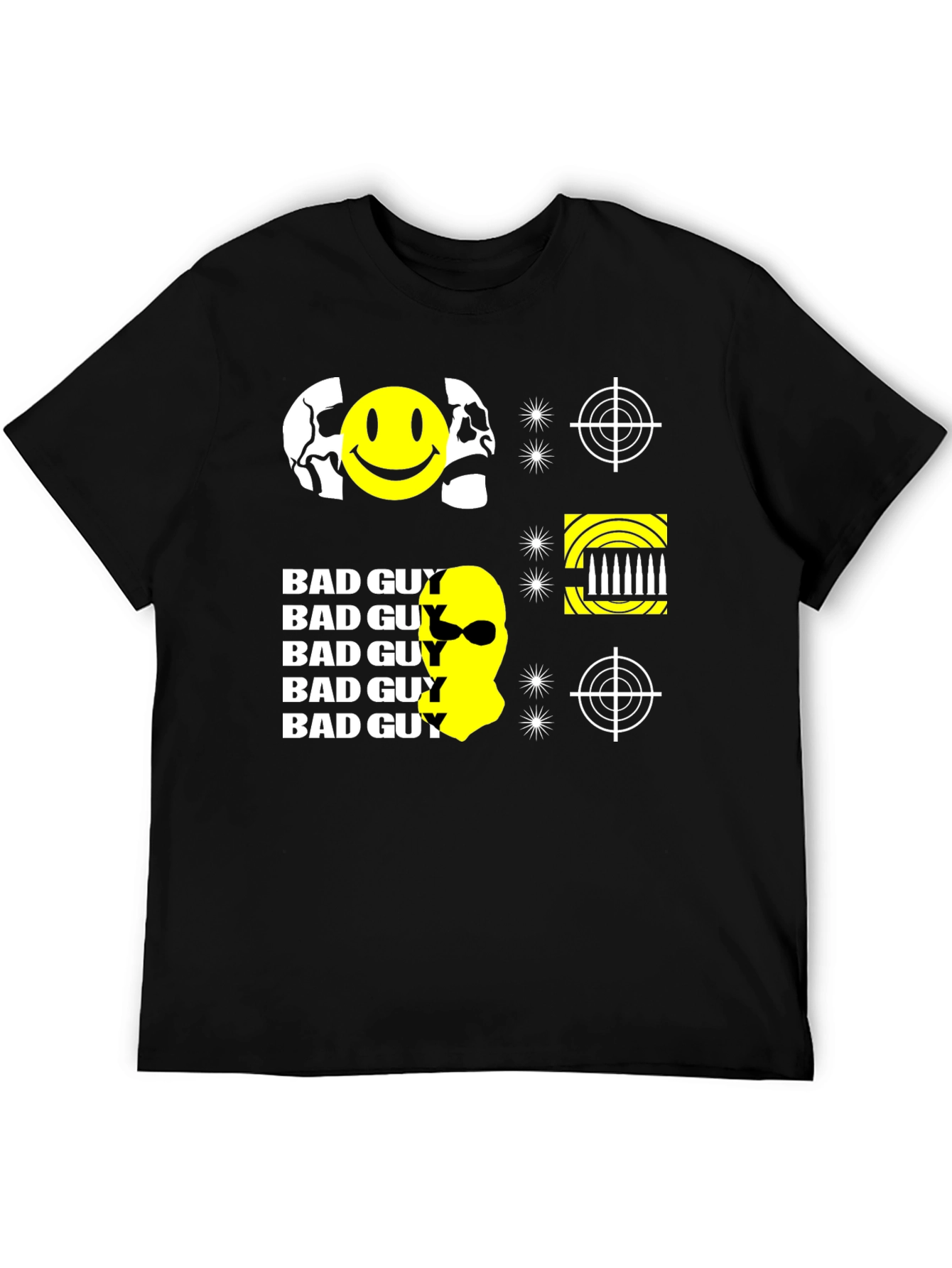 Edgy Bad Guy Graphic Print Black T-Shirt