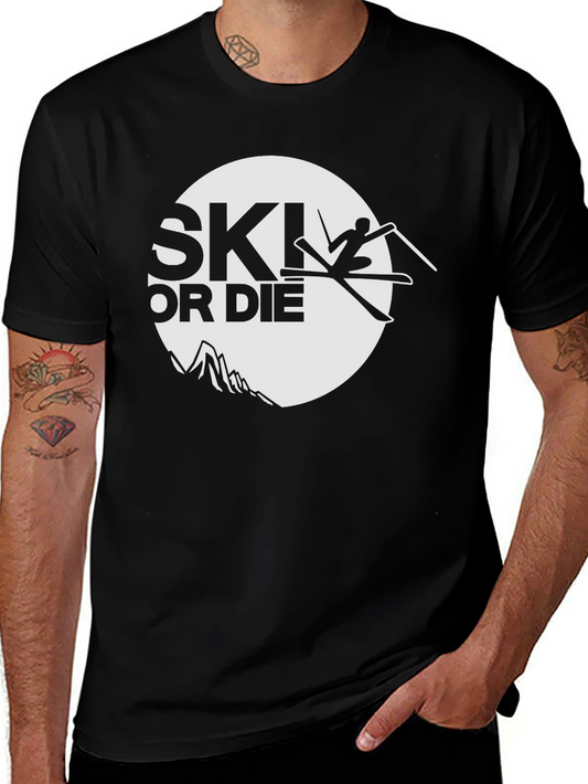 Ski Or Die Graphic Tee - Black Cotton Casual Shirt