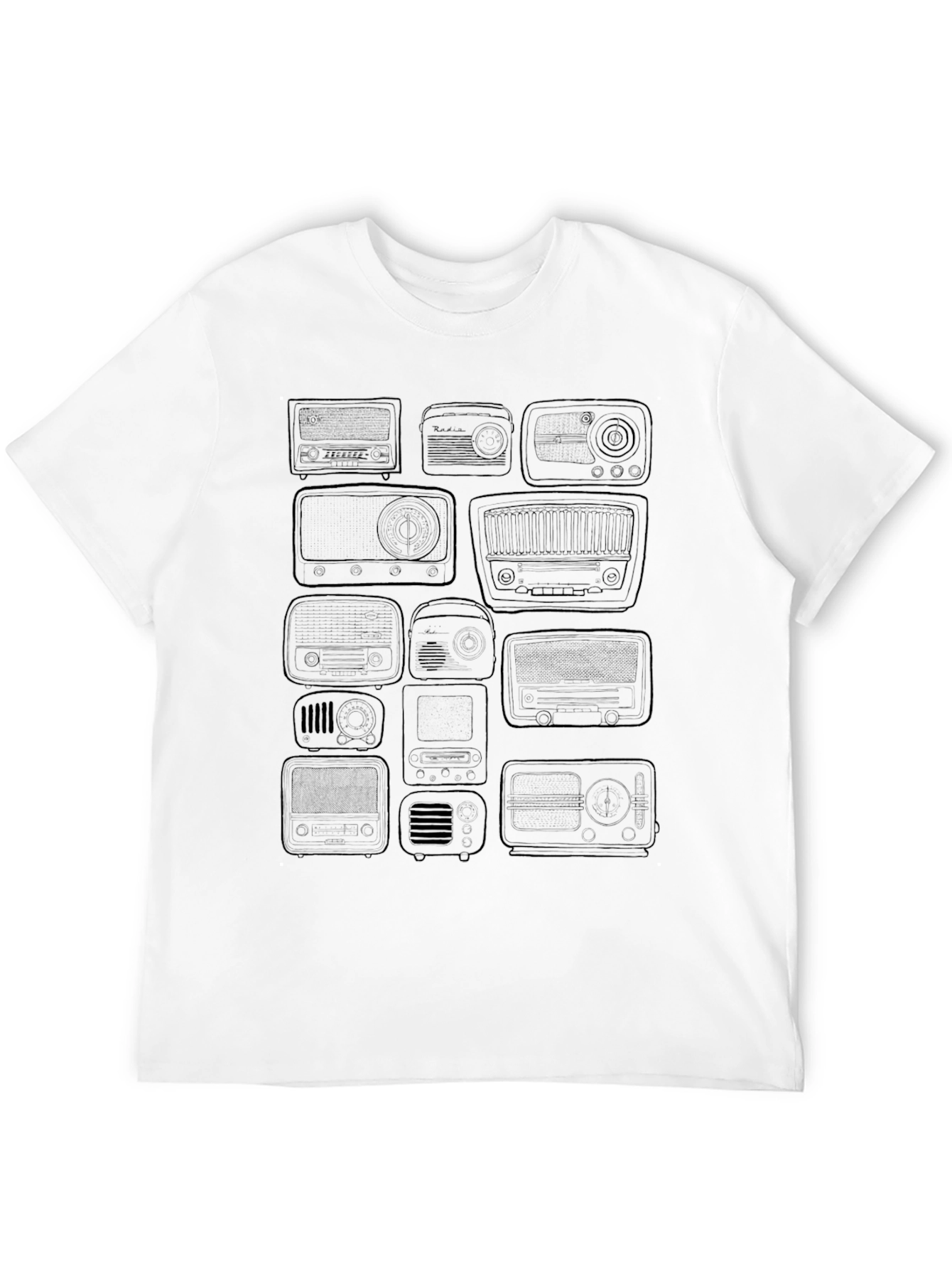 Retro Radio Print Black T-Shirt