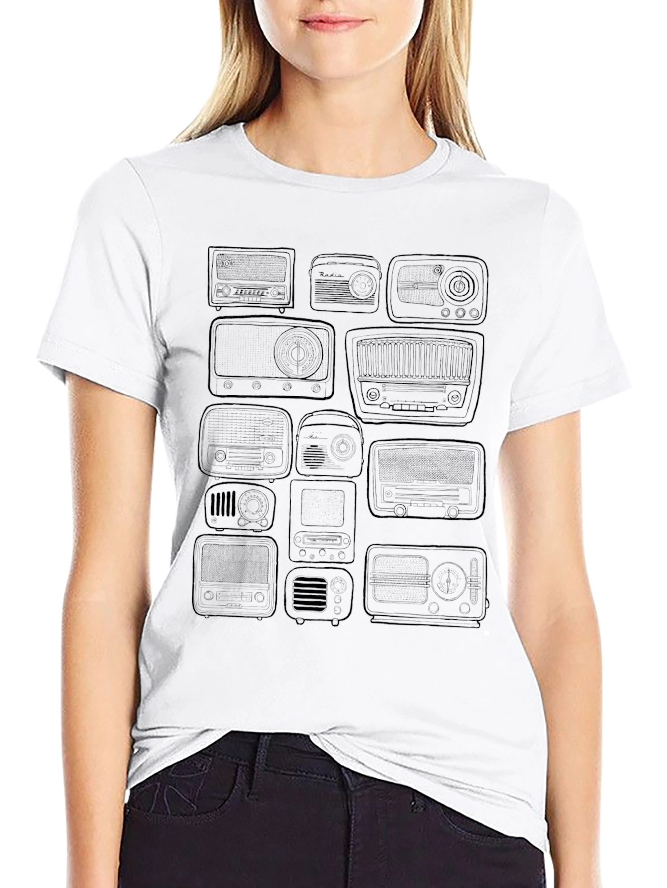 Retro Radio Print Black T-Shirt
