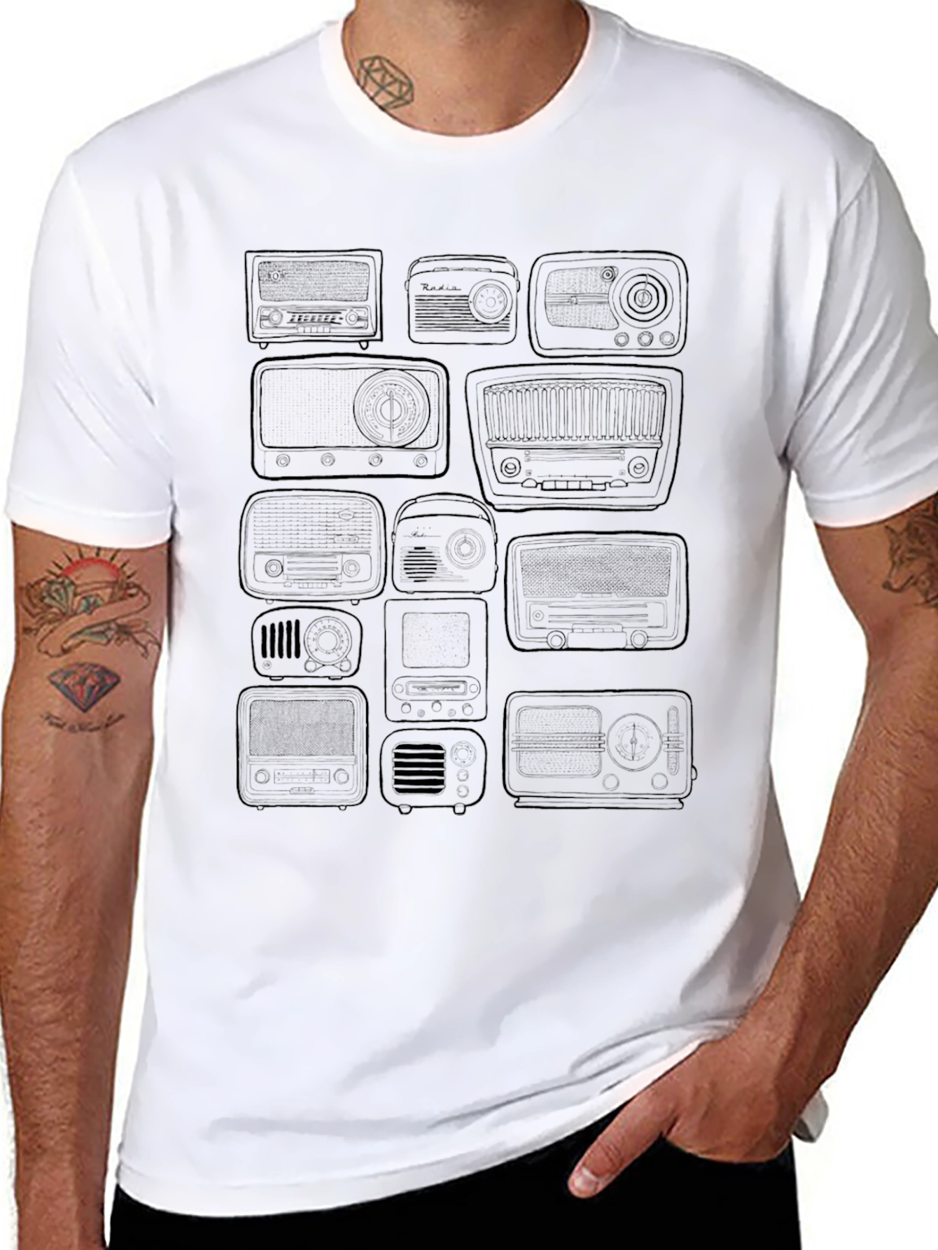 Retro Radio Print Black T-Shirt