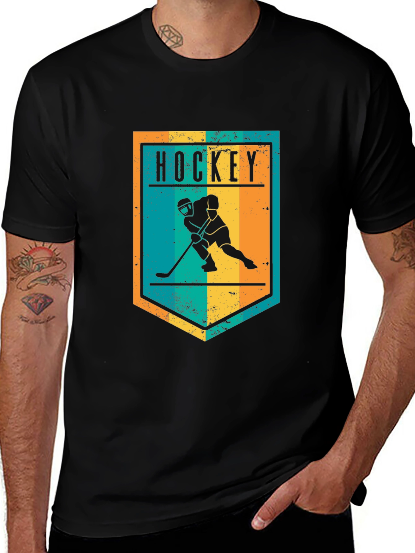 Hockey Graphic Tee - Retro Style Black T-Shirt