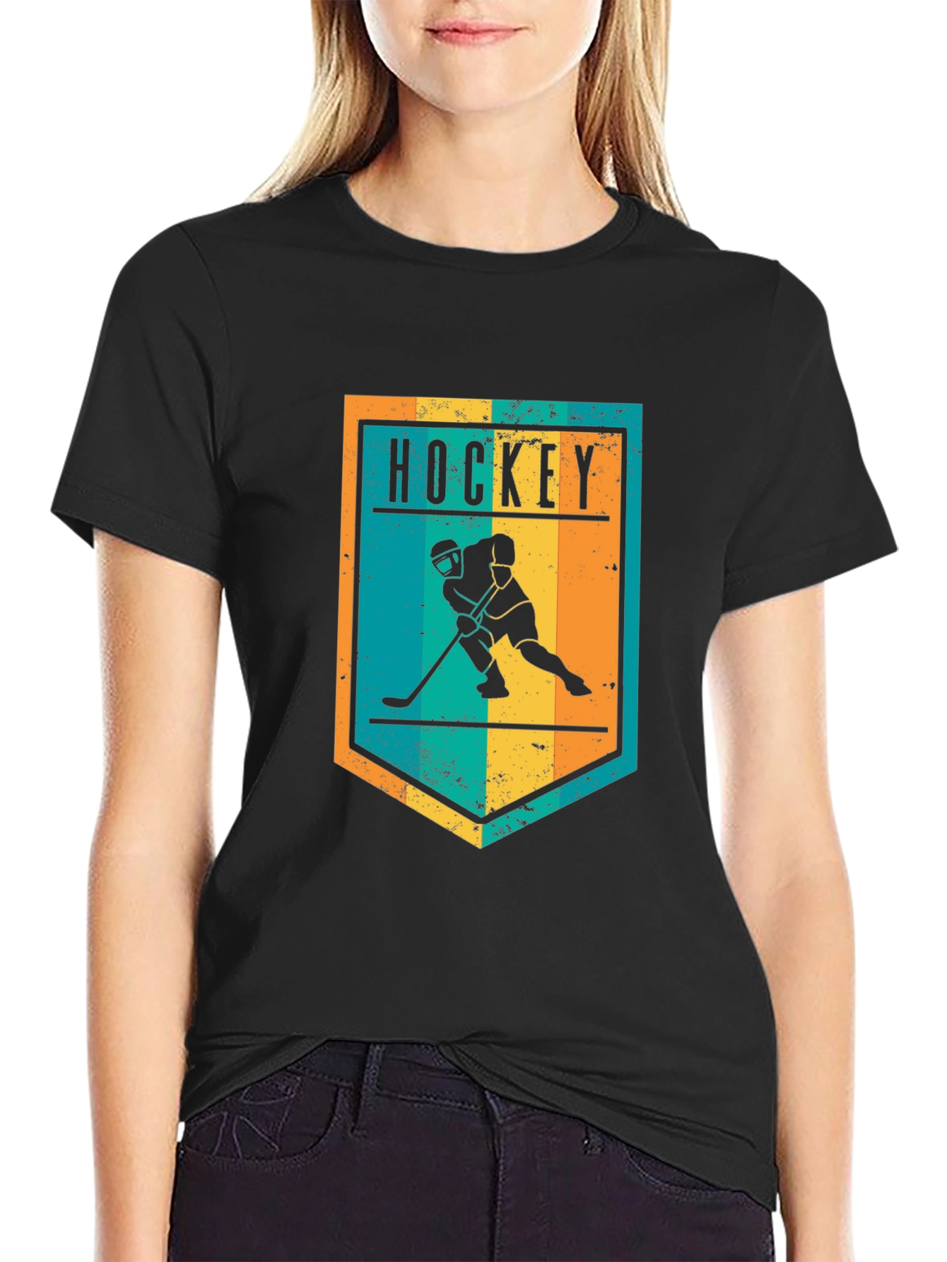 Hockey Graphic Tee - Retro Style Black T-Shirt