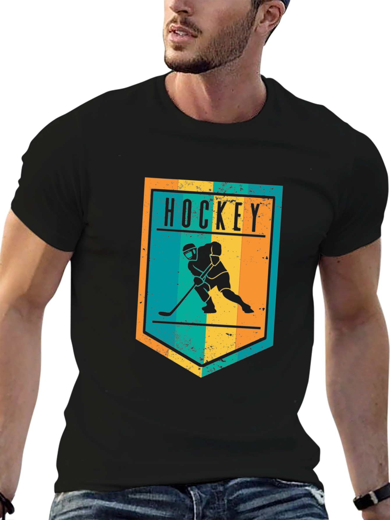 Hockey Graphic Tee - Retro Style Black T-Shirt