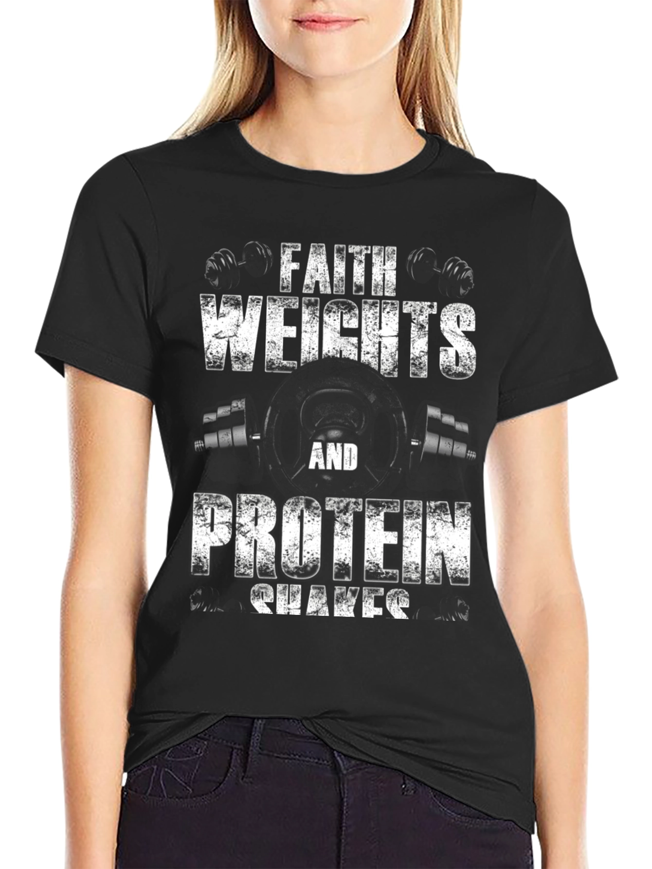Faith Weights and Protein Shakes Graphic T-Shirt