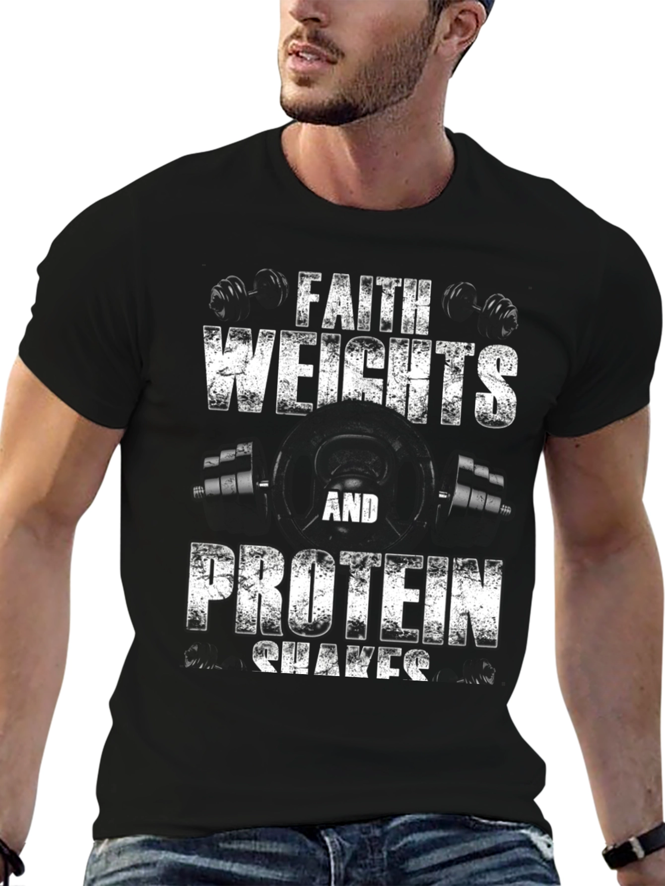 Faith Weights and Protein Shakes Graphic T-Shirt