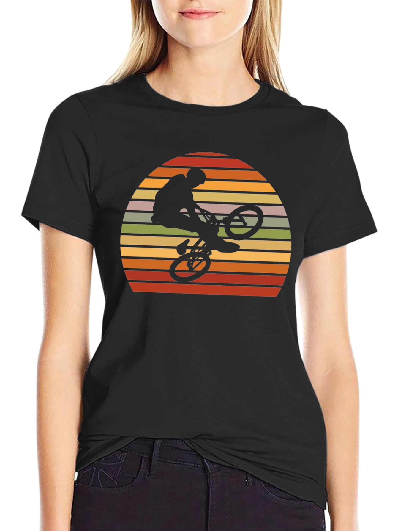 Retro BMX Rider Sunset Graphic Tee