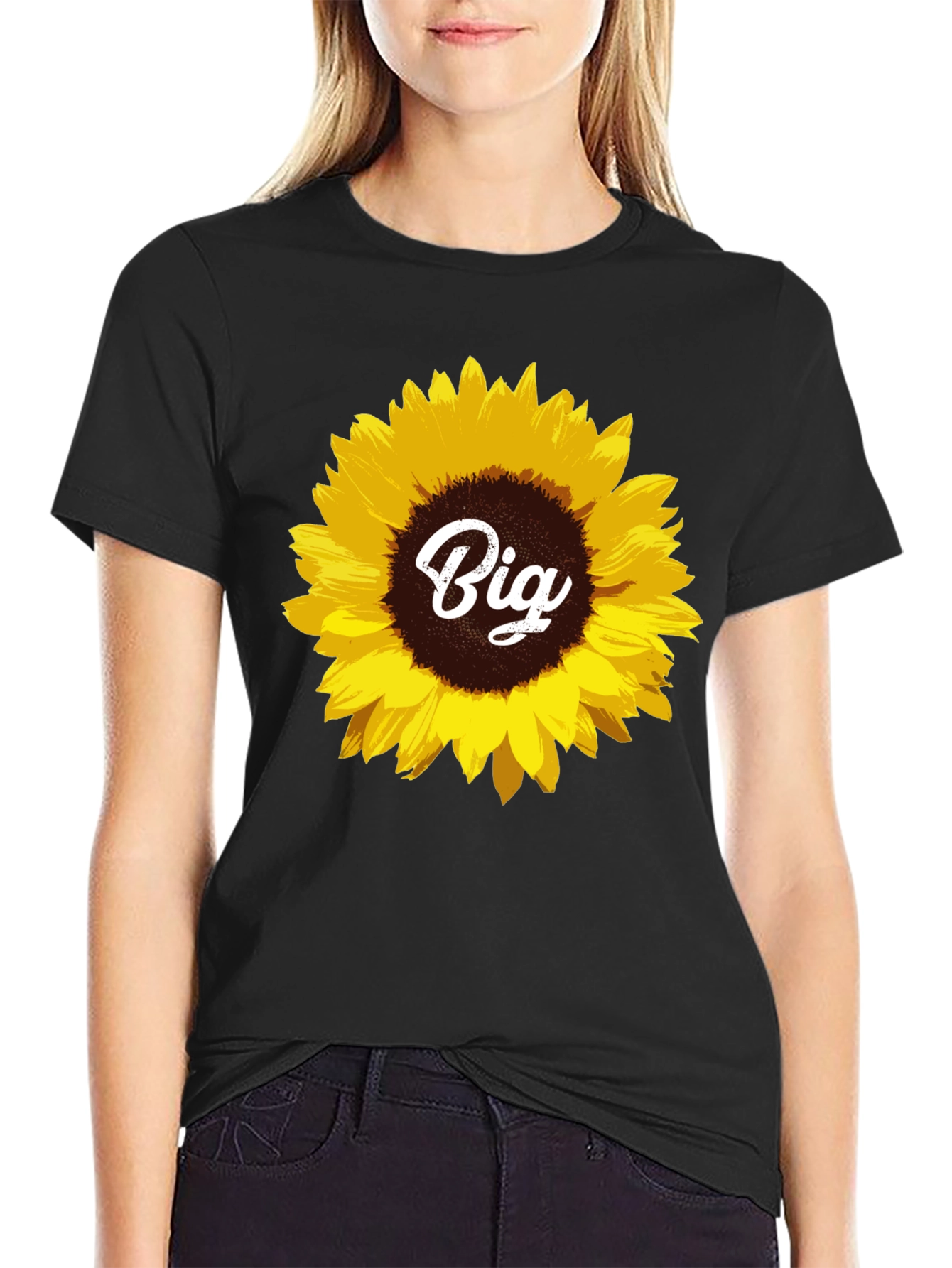 Sunflower Big Tee - Black Cotton T-Shirt