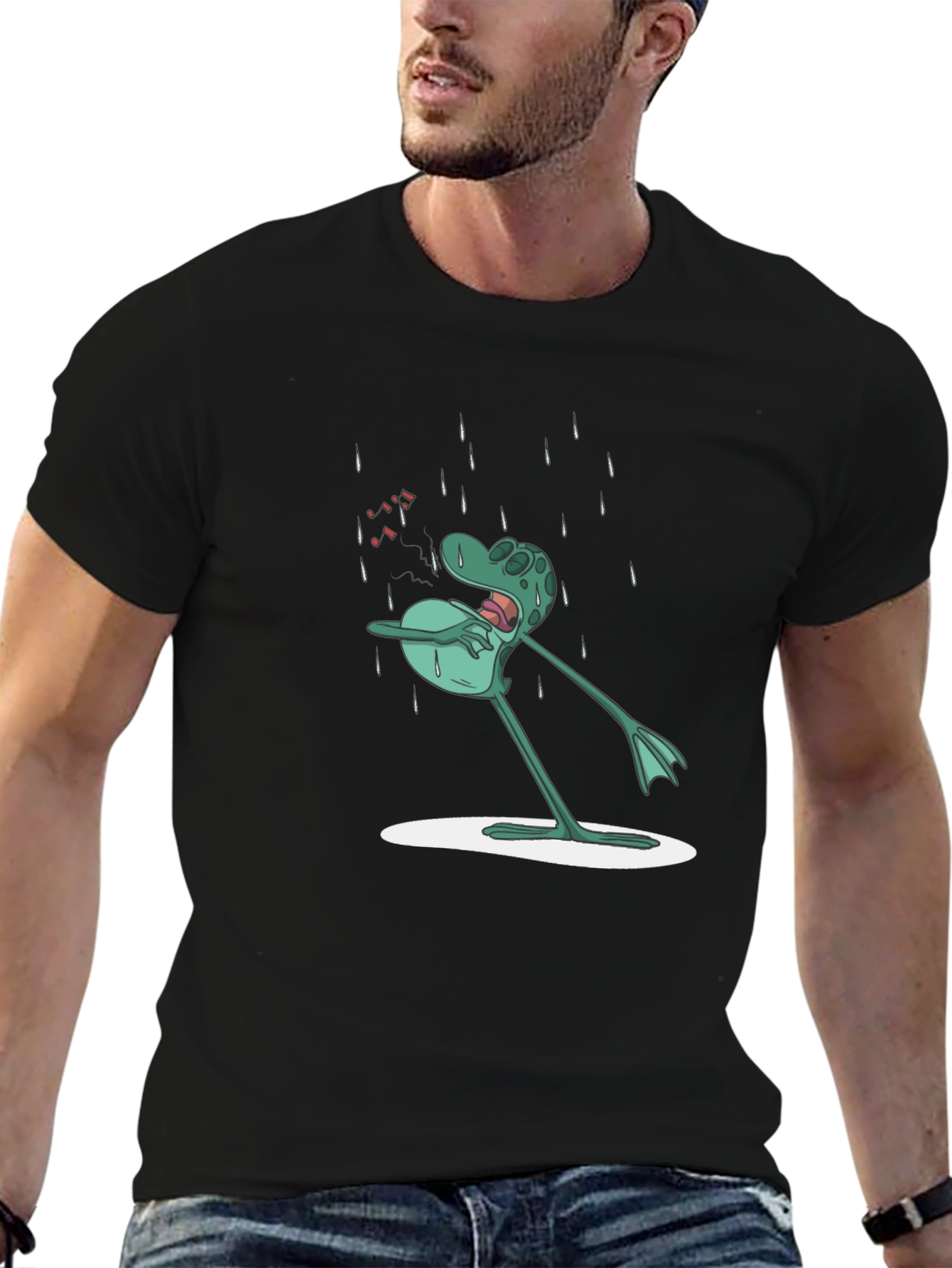 Frog in Rain Mens Graphic Tee - Black
