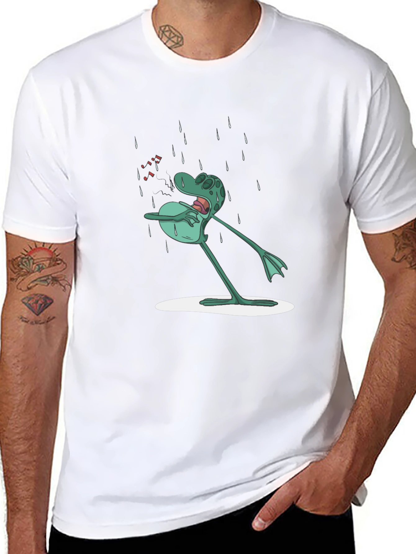 Frog in Rain Mens Graphic Tee - Black