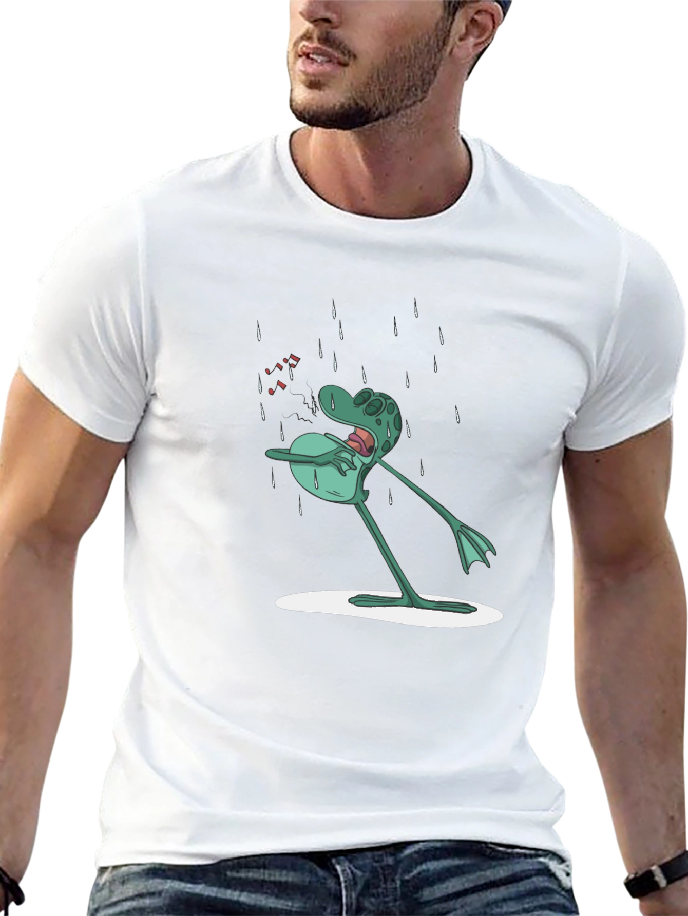 Frog in Rain Mens Graphic Tee - Black