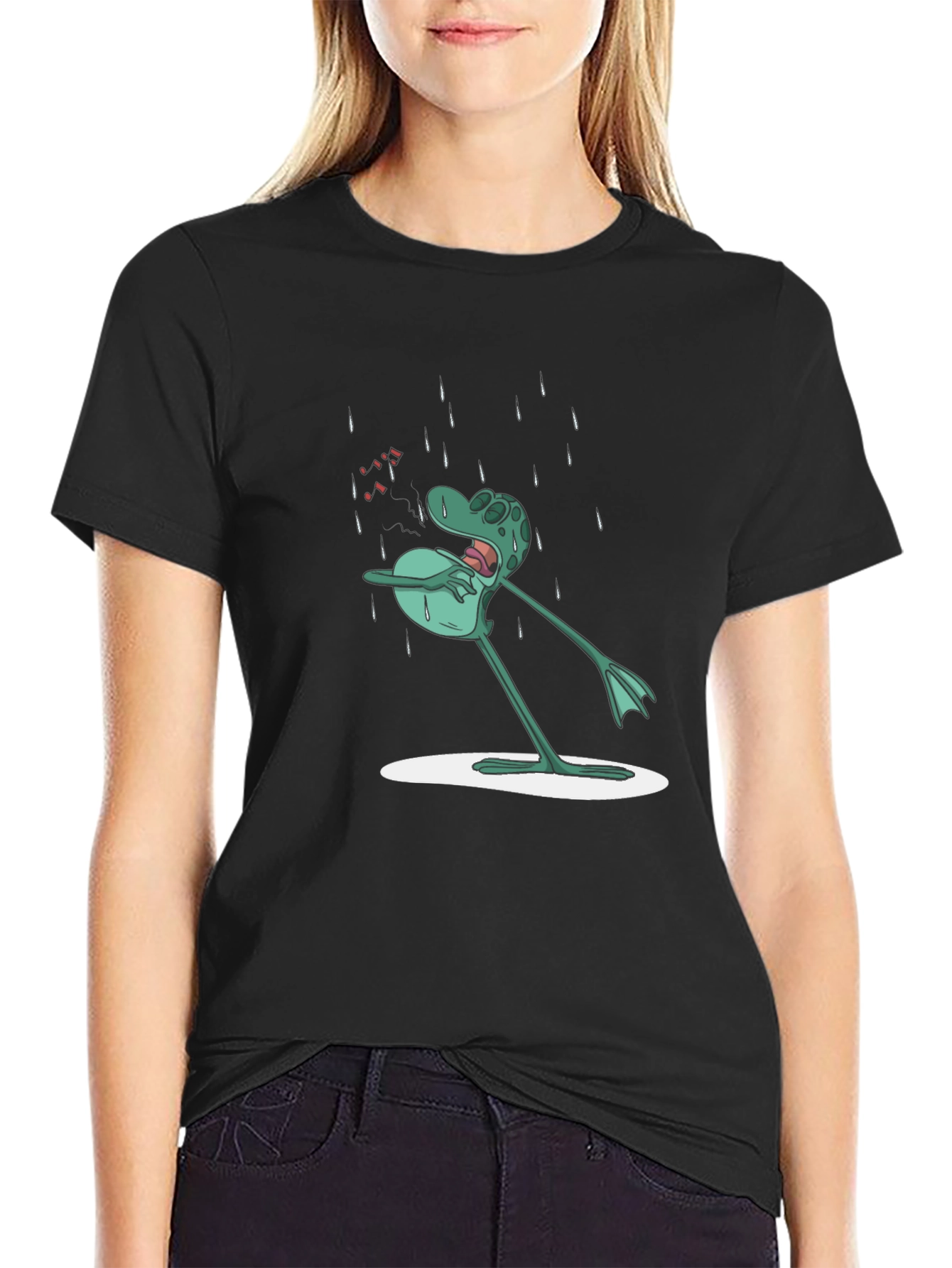 Frog in Rain Mens Graphic Tee - Black