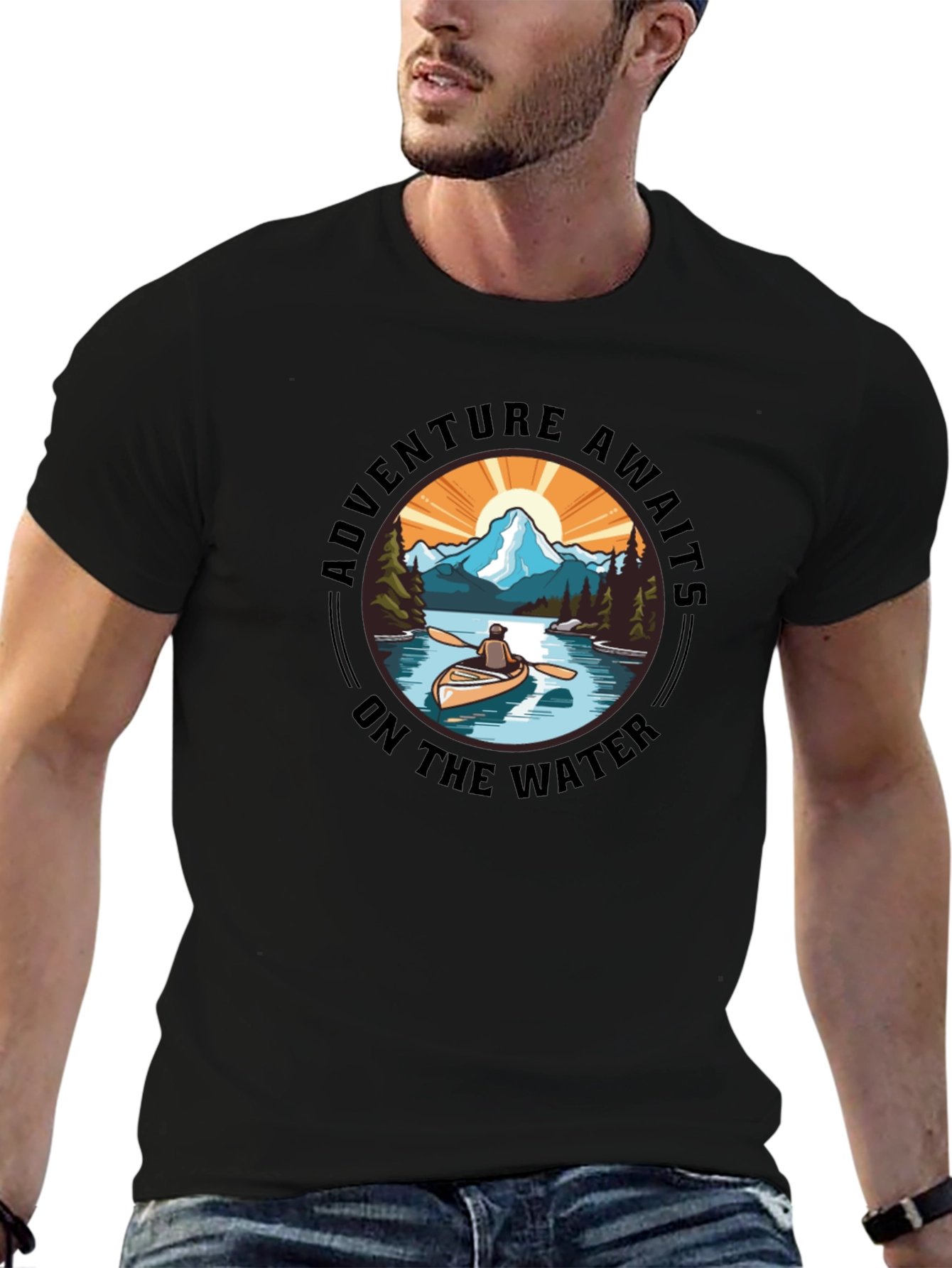 Adventure Awaits Tee: Outdoorsmans Black T-Shirt