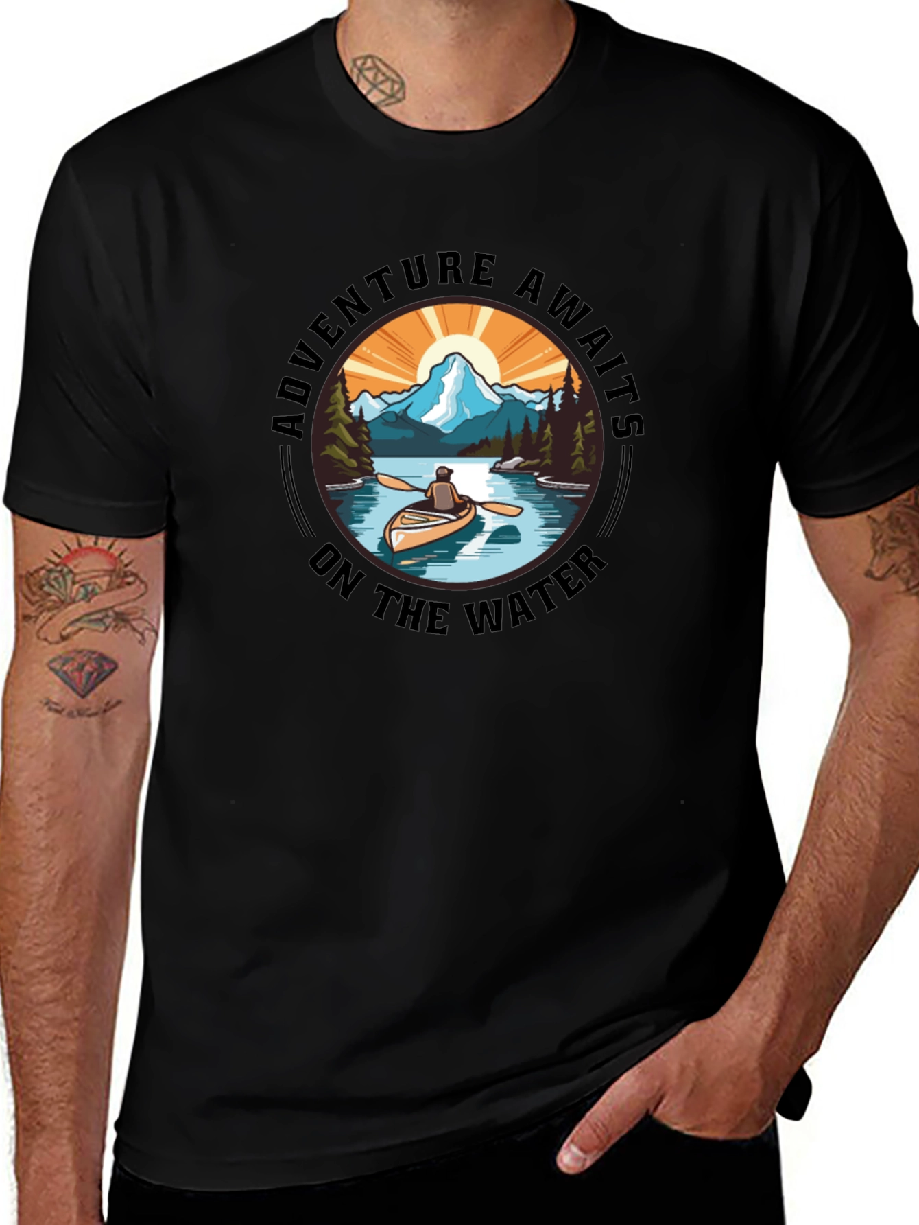 Adventure Awaits Tee: Outdoorsmans Black T-Shirt