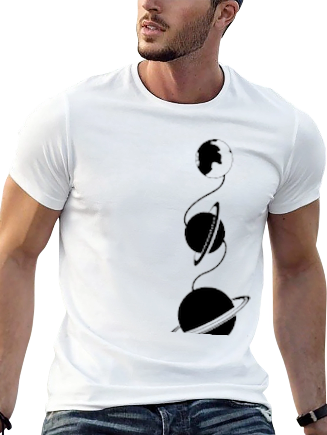Mens Black Graphic Tee - Planet Design