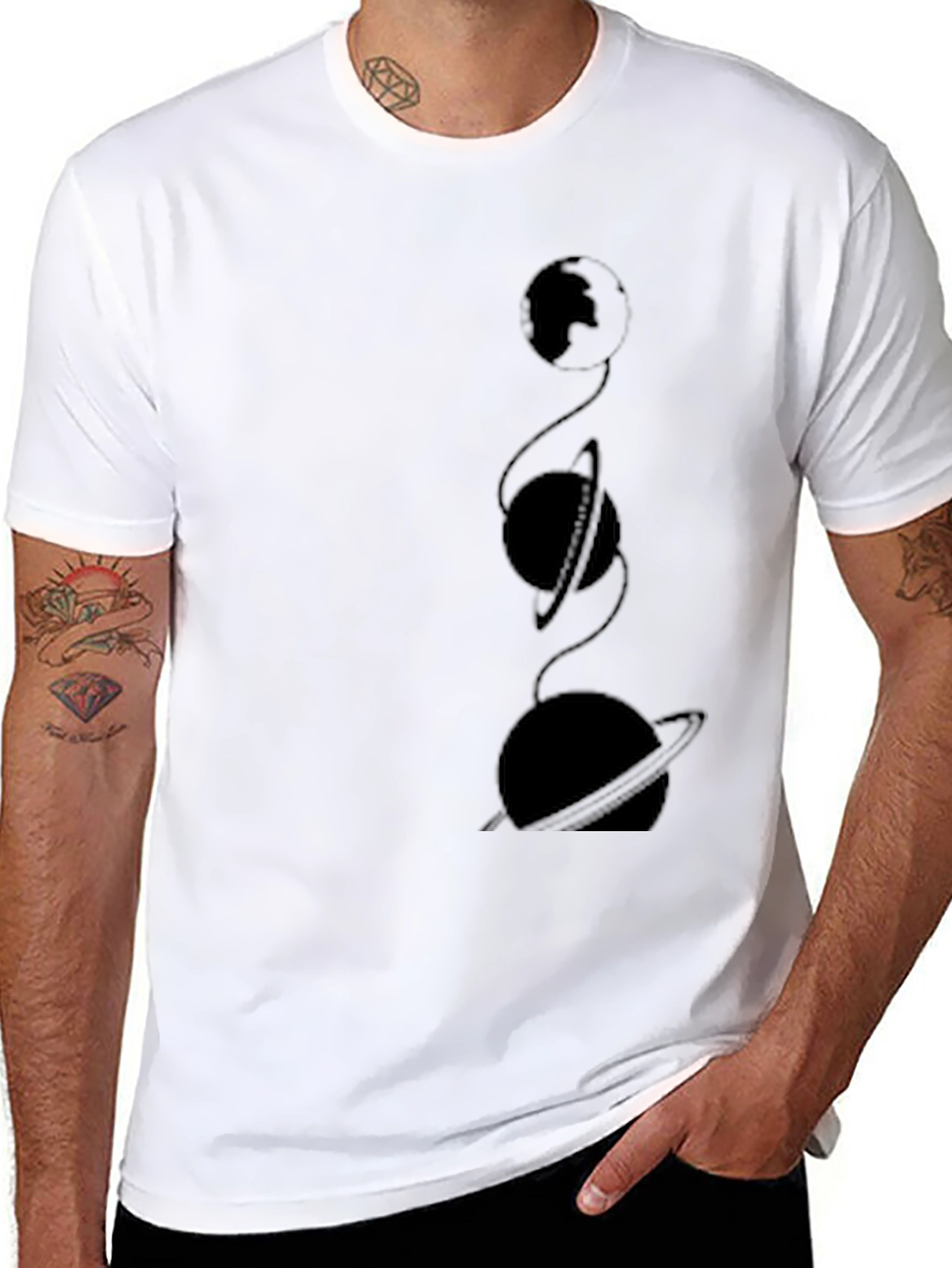 Mens Black Graphic Tee - Planet Design
