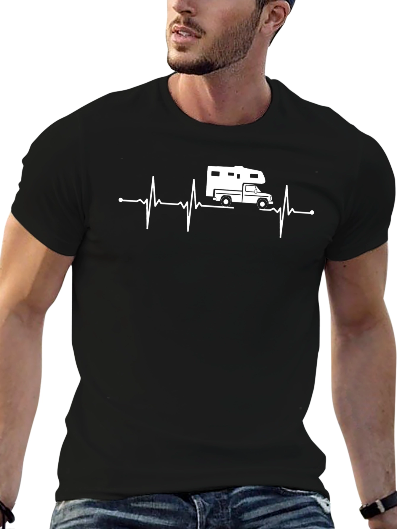 RV Heartbeat T-Shirt - Black Camping Tee