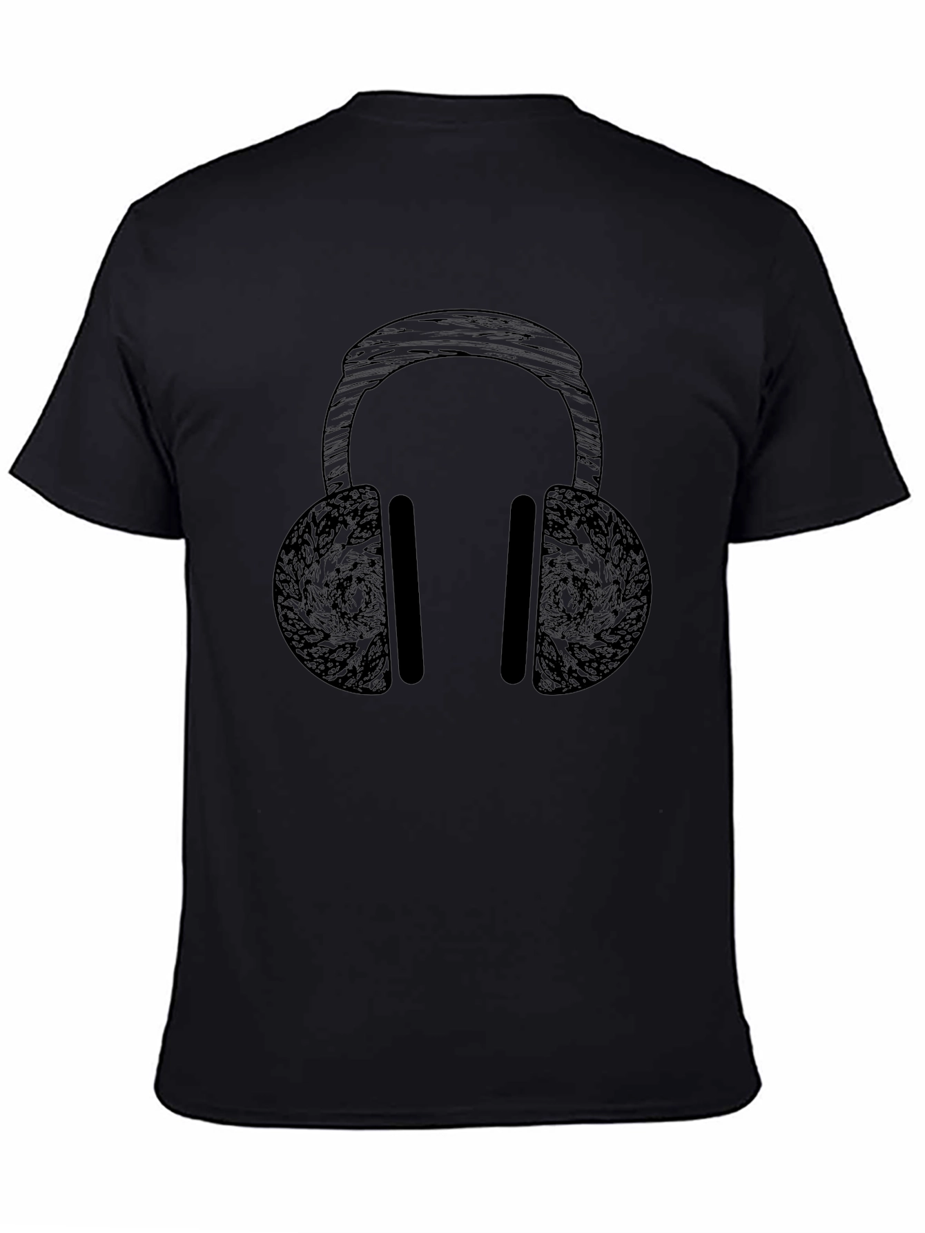 Abstract Headphones Graphic Black T-Shirt
