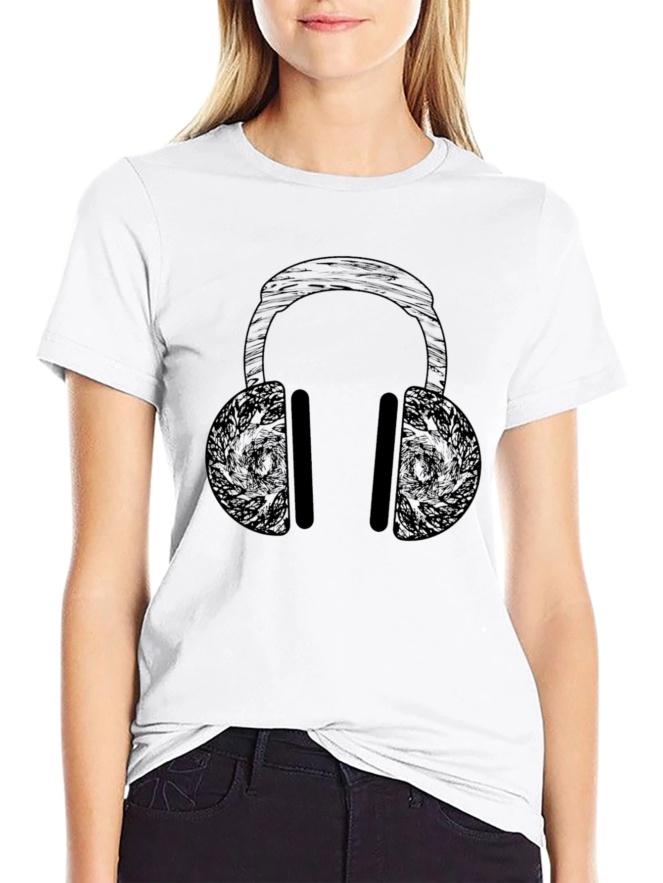 Abstract Headphones Graphic Black T-Shirt