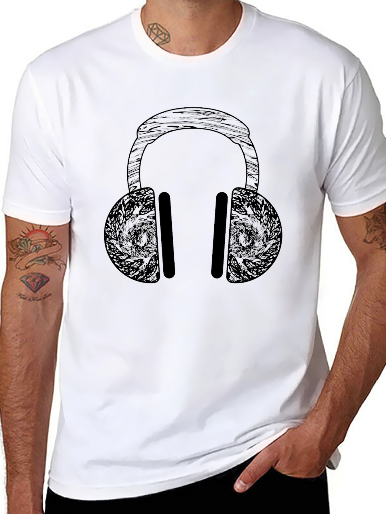 Abstract Headphones Graphic Black T-Shirt