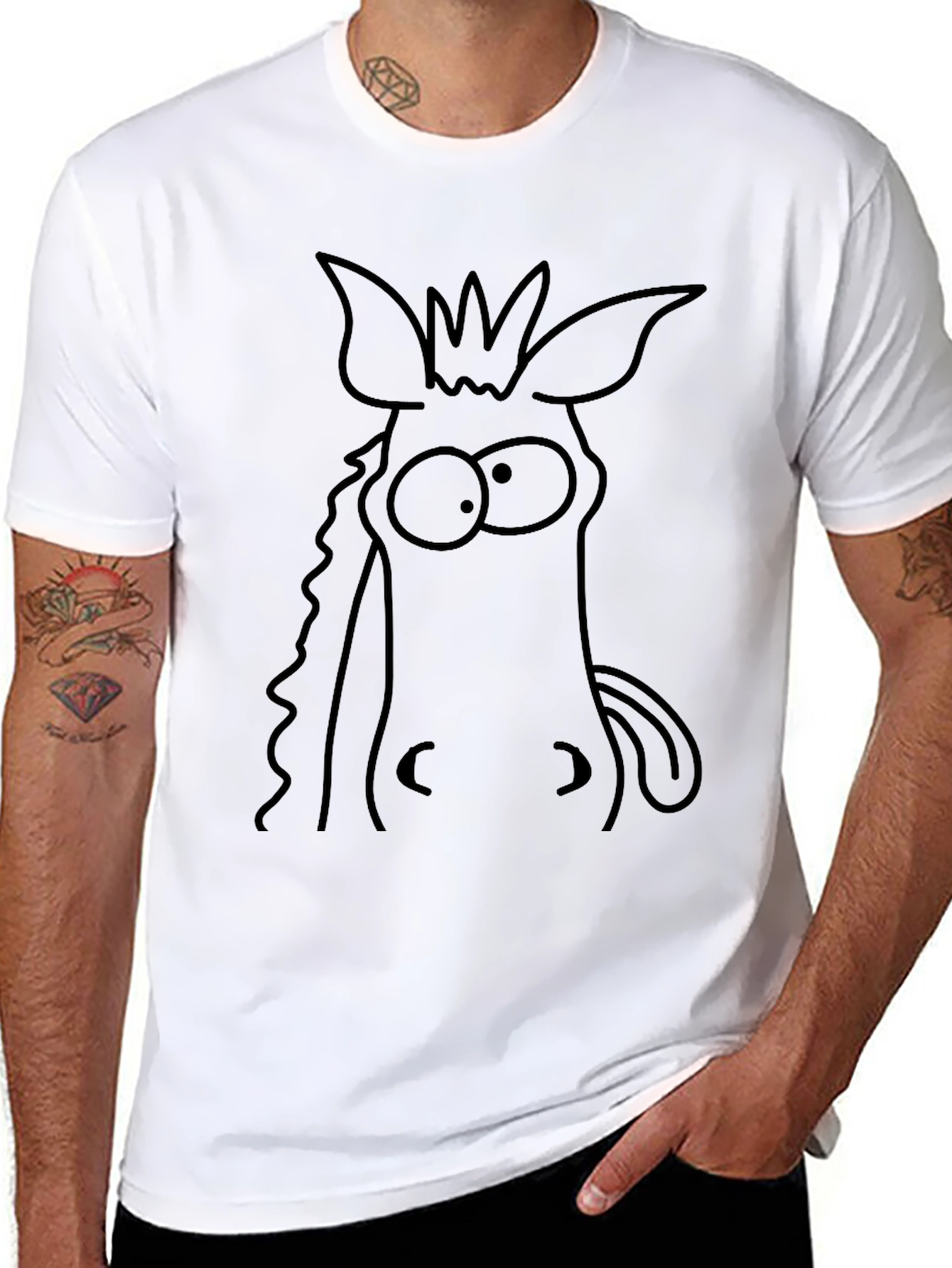 Cartoon Donkey Face Black T-Shirt