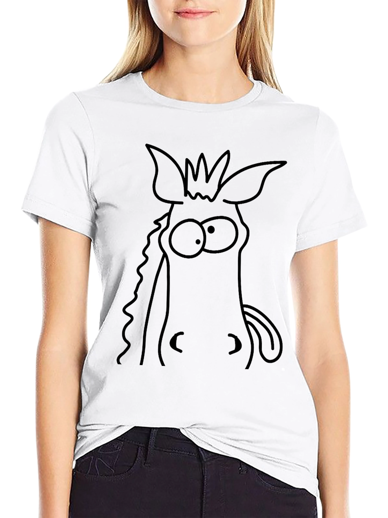 Cartoon Donkey Face Black T-Shirt