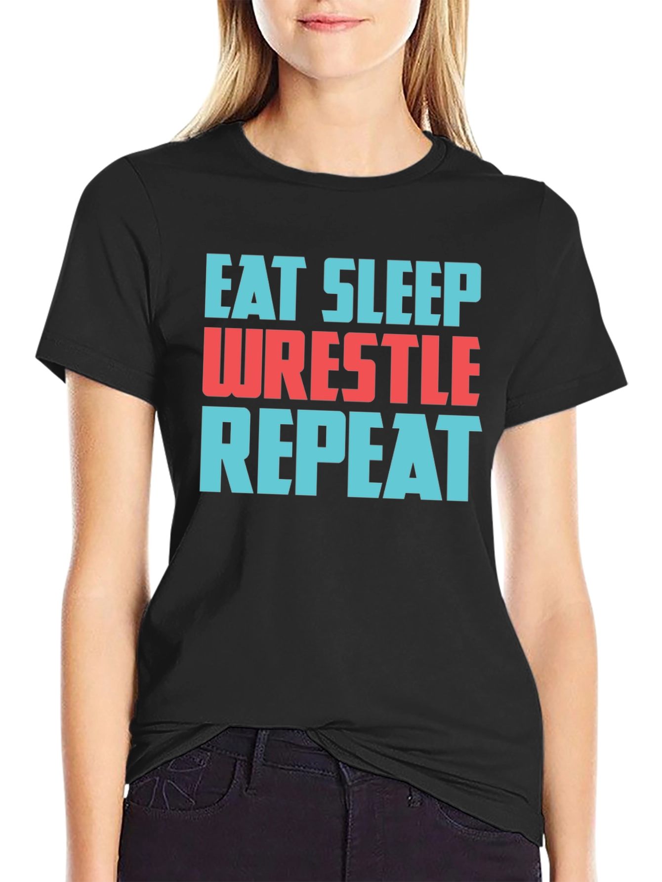 Eat Sleep Wrestle Repeat Black T-Shirt
