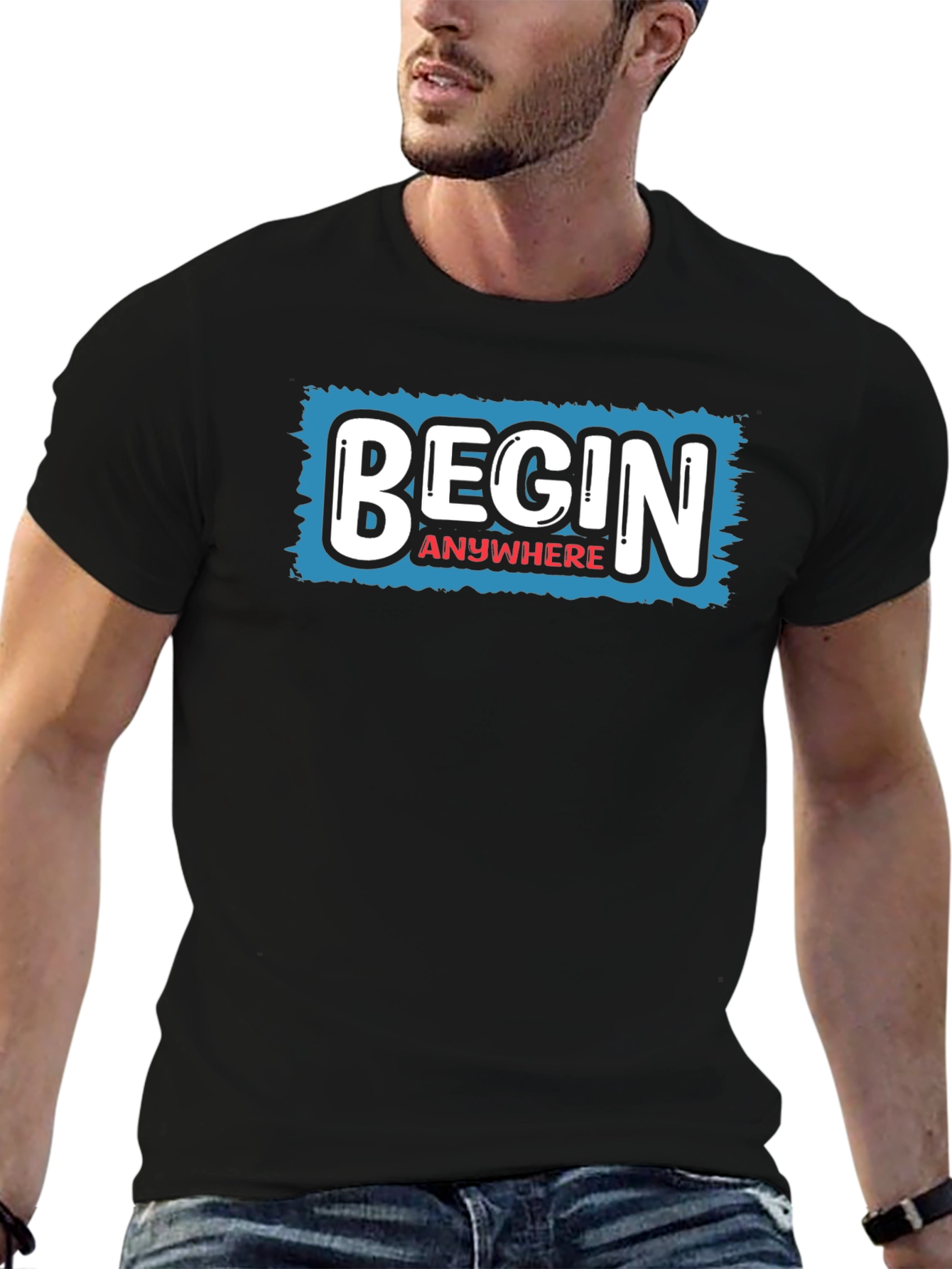 Begin Anywhere Graphic Tee - Motivational Black T-Shirt